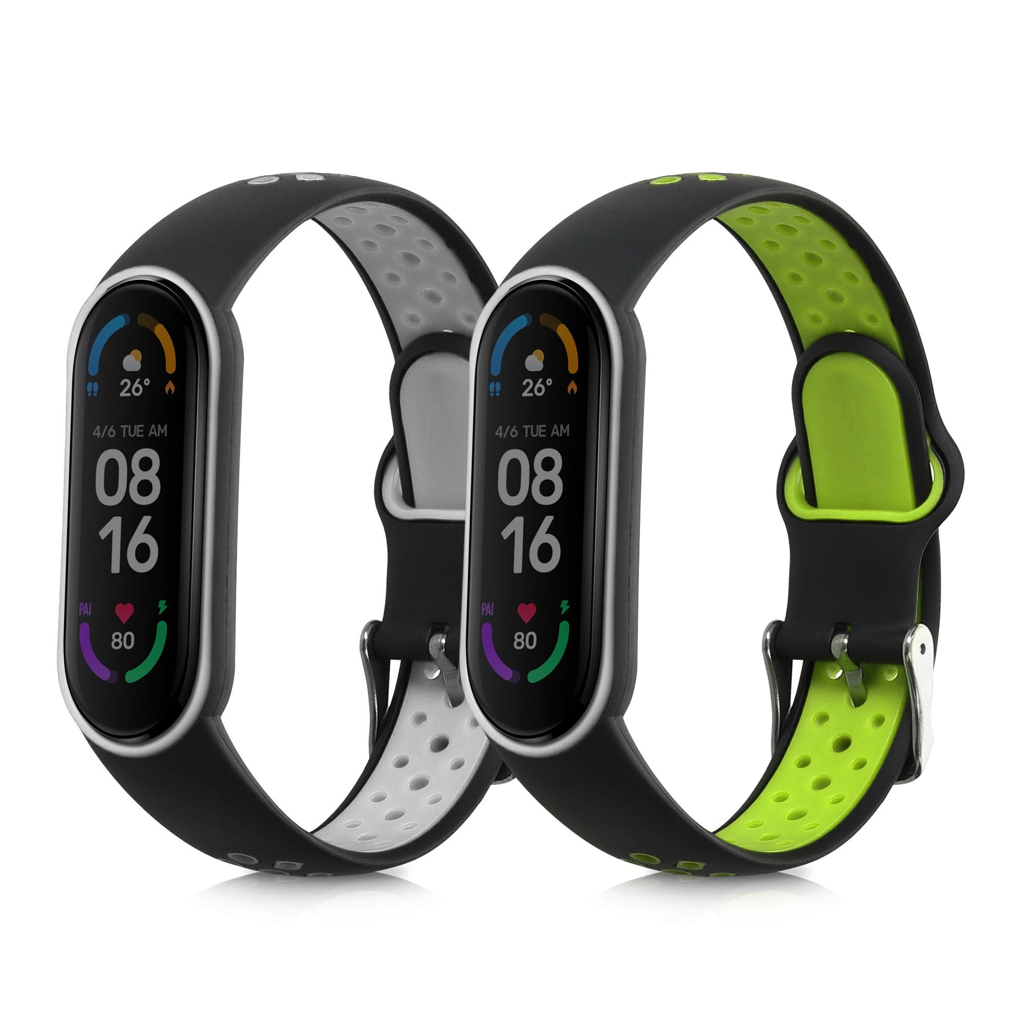 kwmobile 2x Uhrenarmband für Xiaomi Mi Smart Band 6/Mi Band 6/Band 5 Armband Smartwatch, 2-tlg., Fitnesstracker Band Set aus TPU Silikon - Ersatzarmband Smartwatch