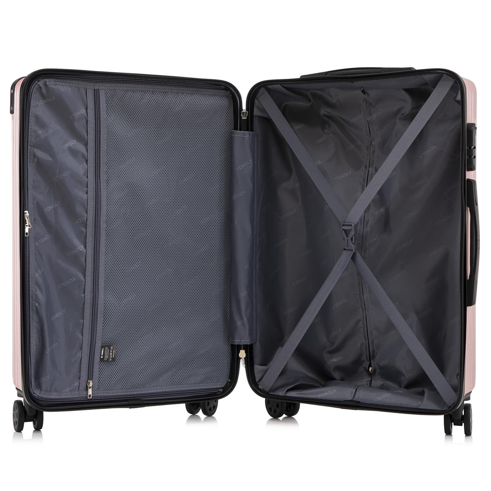 YONSLY Trolleyset Kofferset Reisekoffer Hartschale Trolley Set, 4 Rollen, (Hartschalenkoffer Set, M, L & XL), ABS Material, 360° Rollen, Zahlenschloss und weicher Griff