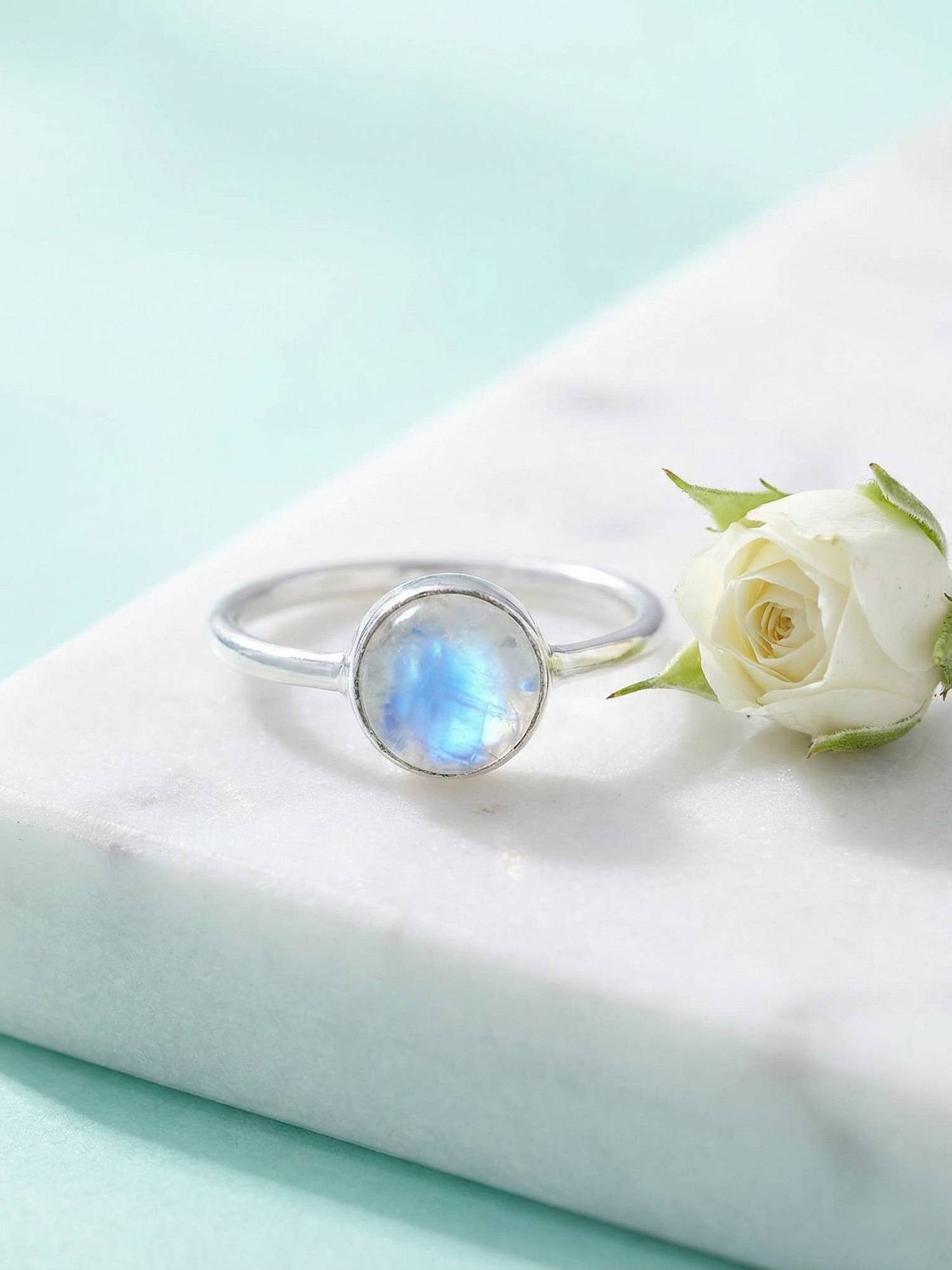 mantraroma Silberring SAMA rund aus 925 Silber mit Regenbogen Mondstein (Ri günstig online kaufen