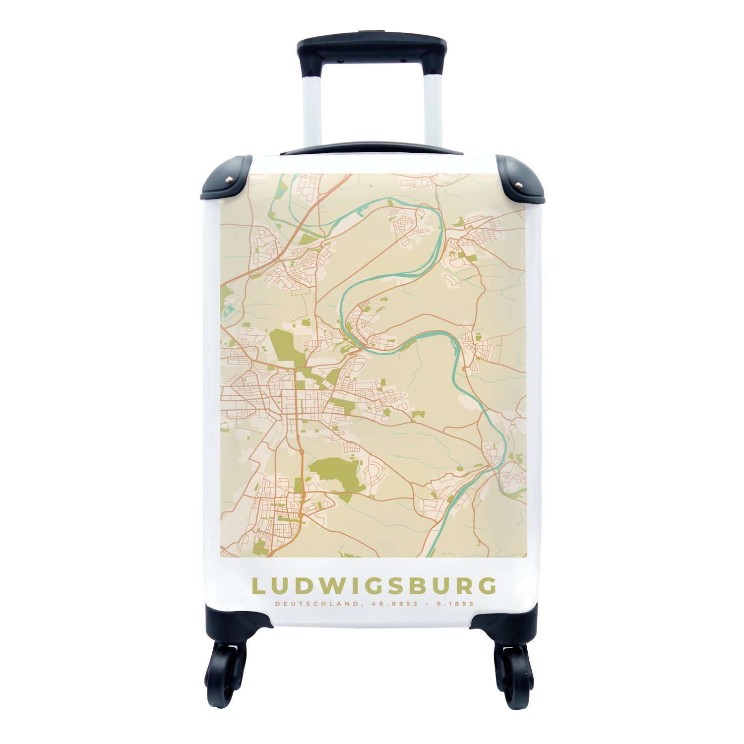 MuchoWow Handgepäckkoffer Ludwigsburg - Karte - Stadtplan - Vintage, 4 Rollen, Reisetasche mit rollen, Handgepäck für Ferien, Trolley, Reisekoffer