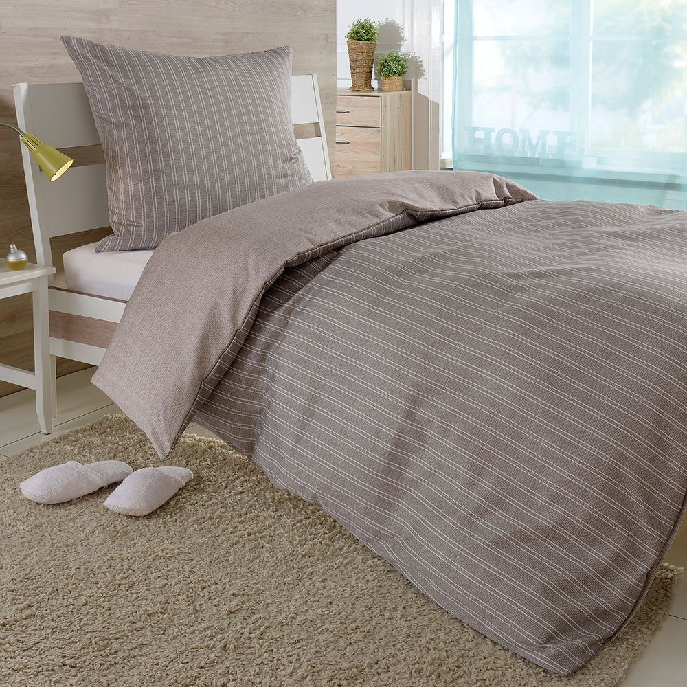 BETTWARENSHOP Bettwäsche Eversatin Nuss, Mako Satin, 2 teilig, zeitloses Design, fein glänzende Qualität