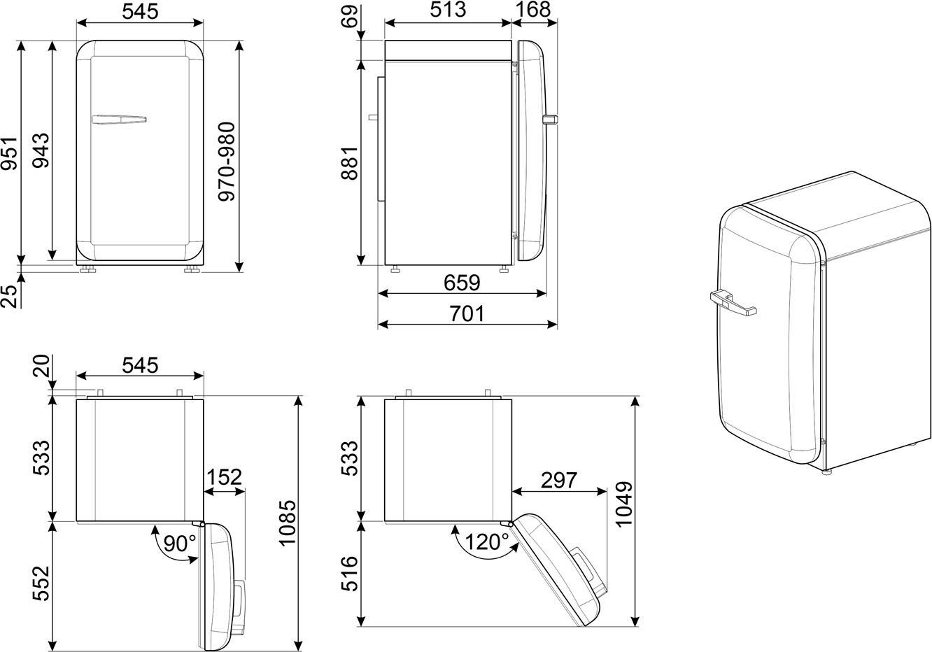 54,5 cm breit cm hoch, FAB10HRDIT5, 97 Kühlschrank Smeg