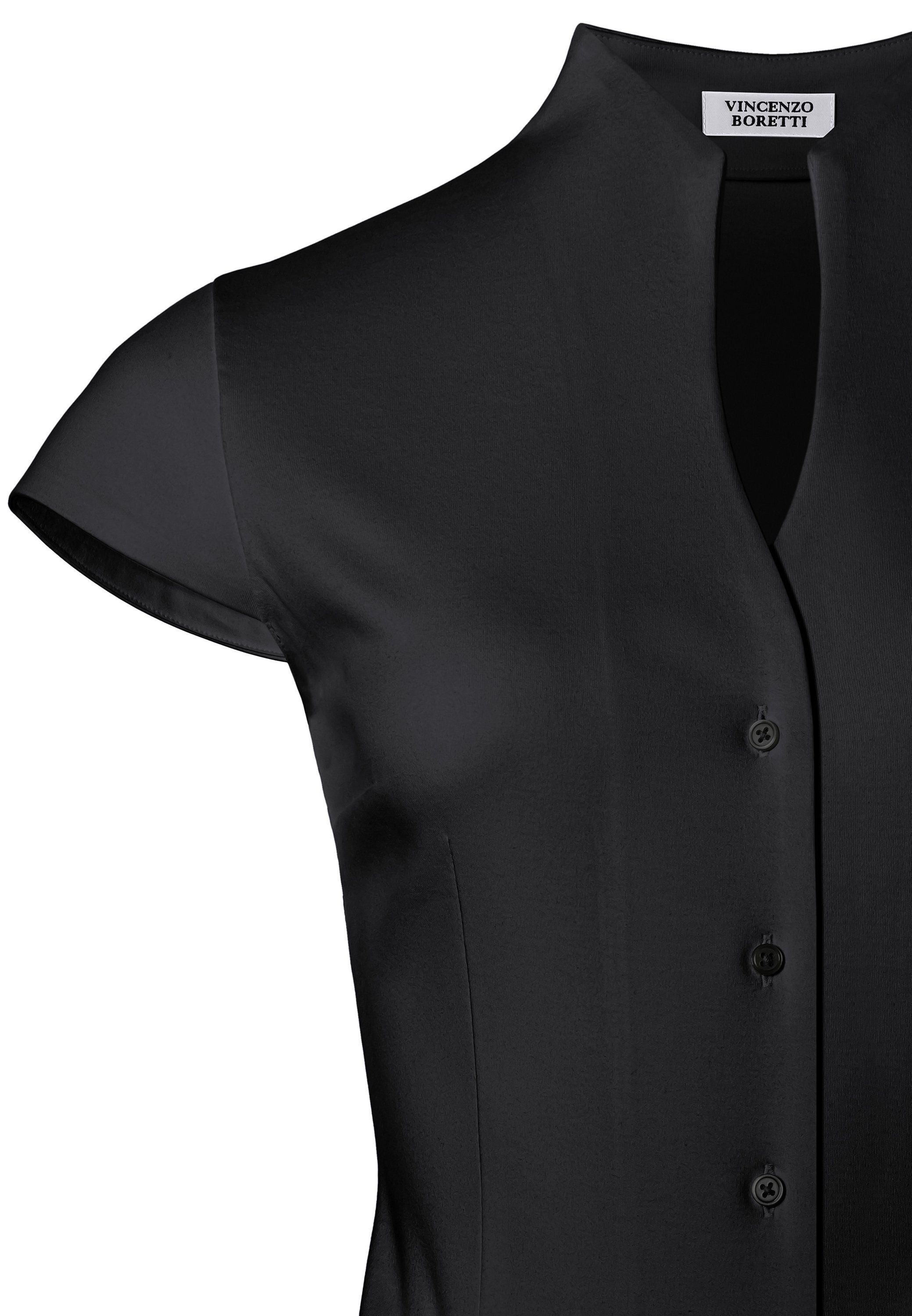 Vincenzo Boretti Klassische Bluse leicht tailliert Jersey Kelchkragen Kurzarm