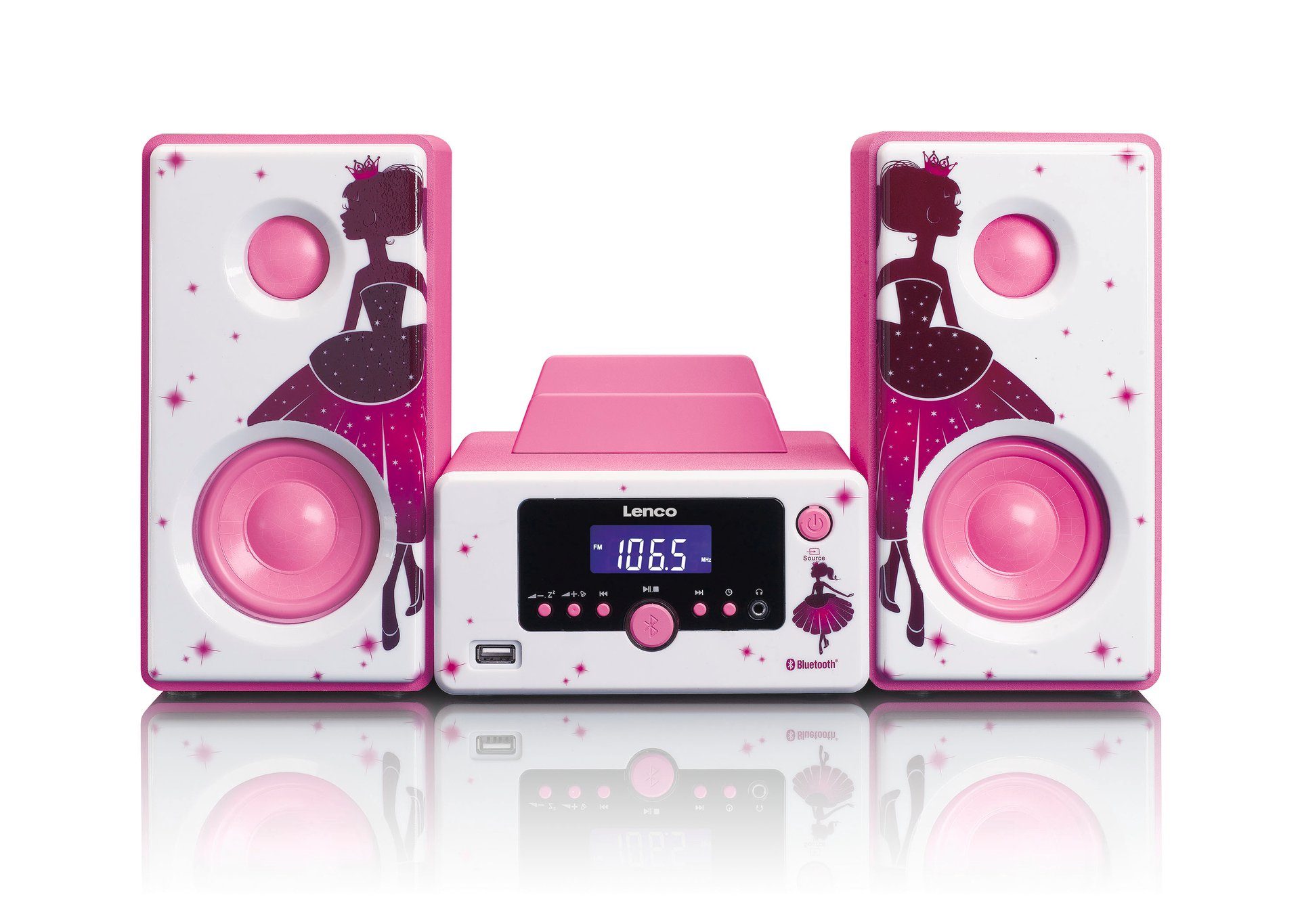 Lenco MC-020 Mikro-Stereoanlage Microanlage W) (FM-Tuner, Bluetooth und 5 FM-Radio mit Pink;Weiß