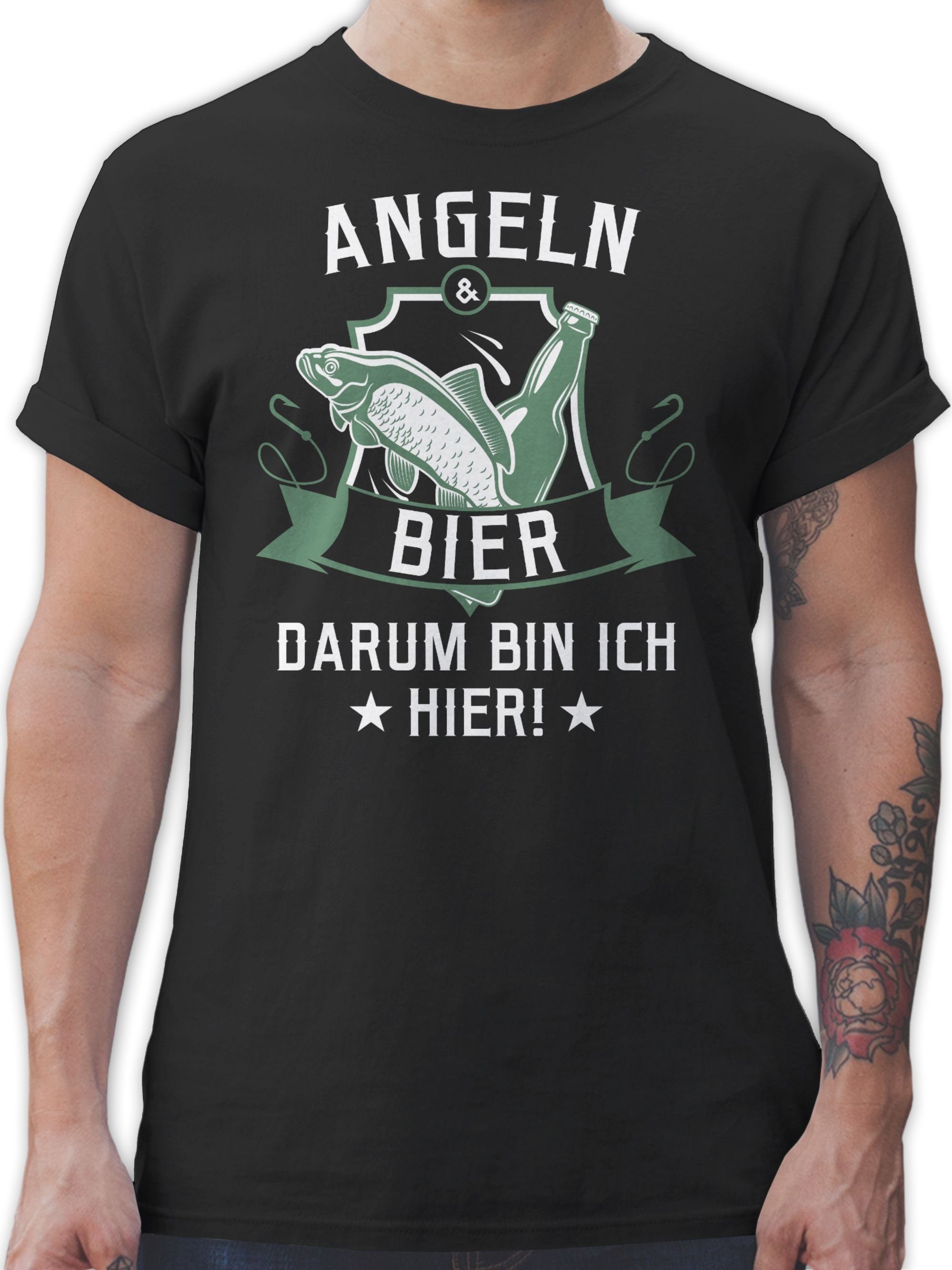 Shirtracer T-Shirt Angeln und Bier Angler Geschenke 1 Schwarz