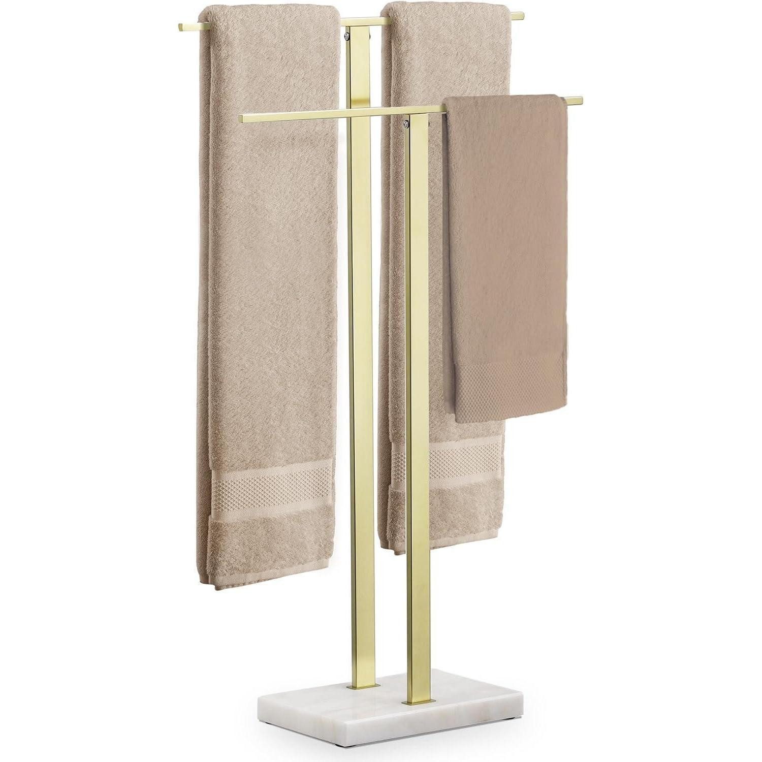 LuxusKollektion Handtuchständer Handtuchhalter zweiarmig Edelstahl Marmor Basis Gold 84 cm Höhe