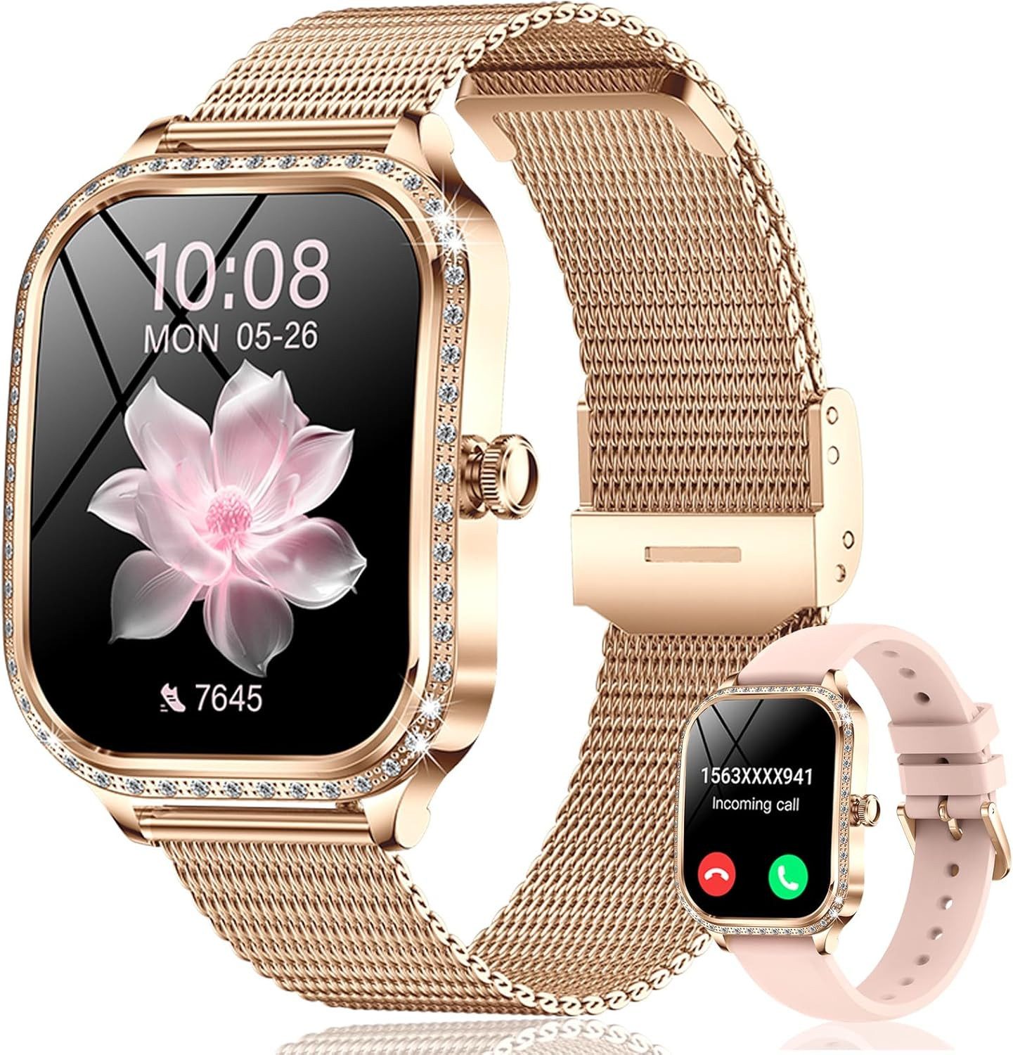 Forrlite Smartwatch Damen, Neueste Fitness Uhr mit Anruffunktion Smartwatch (4,45 cm/1,75 Zoll, iOS 8.0+ Android 4.0) IP68 Wasserdicht,Uhren Watch für Android IOS, Fitnessuhr Tracker mit Pulsmesser Schrittzähler Schlafmonitor