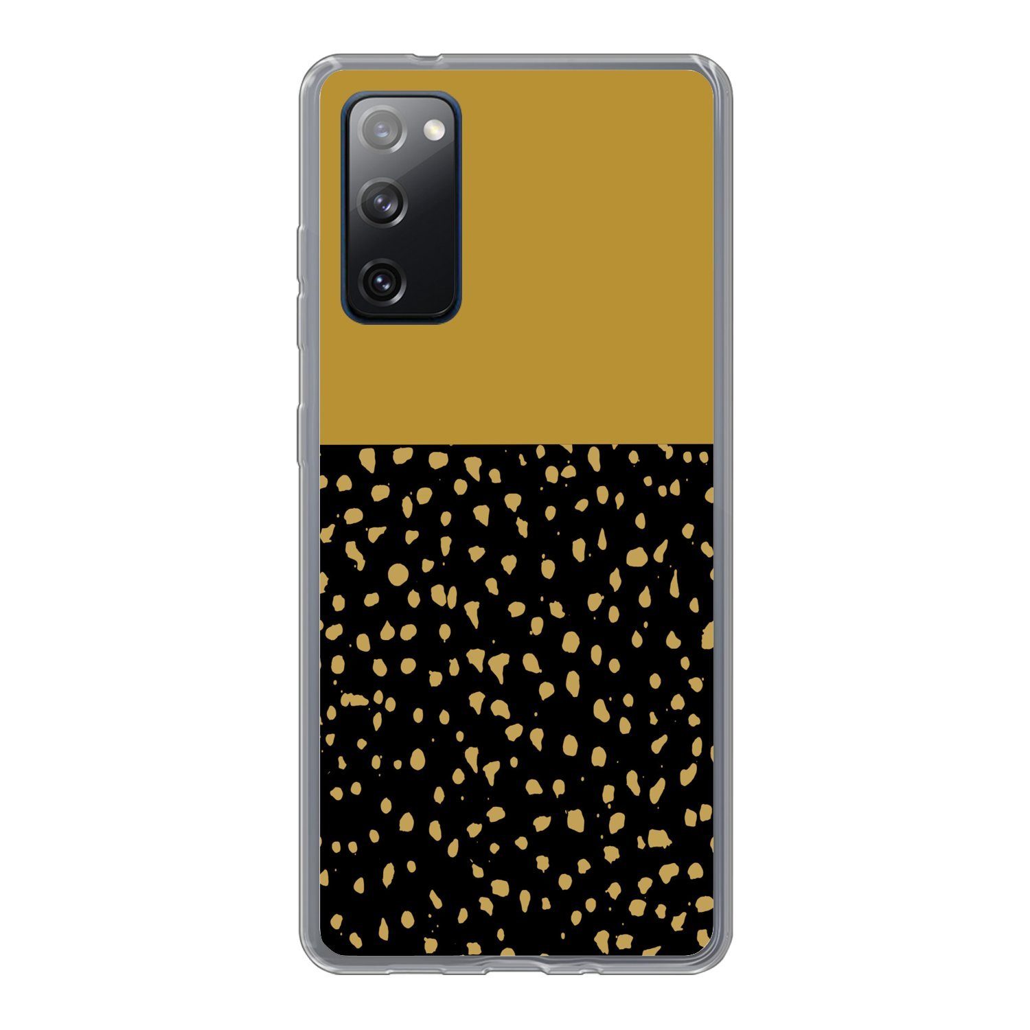MuchoWow Handyhülle für Samsung Galaxy S20 FE Polka dots - Ockergelb - Schwarz, Phone Case, Silikon, Schutzhülle Dünn