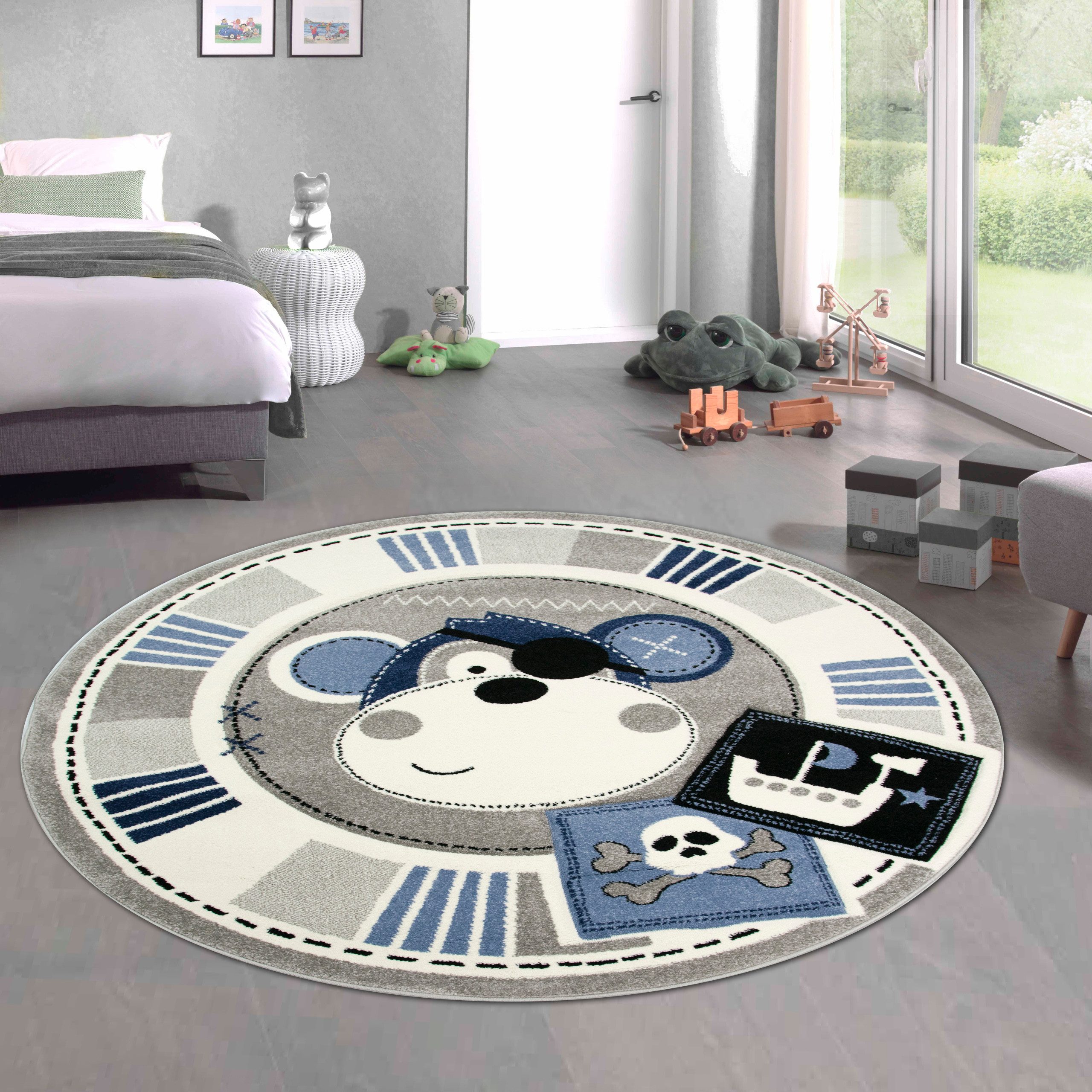 Carpetia Kinderteppich Verspieltes Motivdesign, rund, Höhe: 15 mm, pflegeleicht, strapazierfähig, handgearbeiteter Konturenschnitt