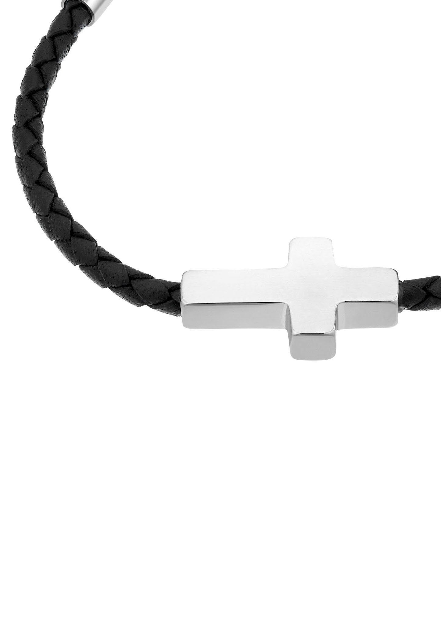  Junior Lederarmband Kreuz, 2036872, aus Edelstahl + Leder, Kinder  Jungen Armband mit Kreuz-Symbol von