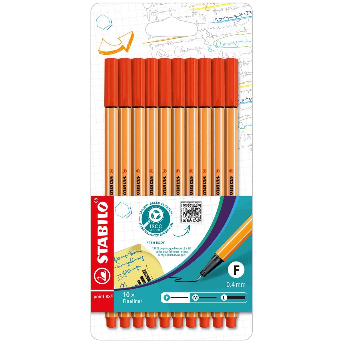 STABILO Fineliner STABILO point 88 Fineliner - 0,4 mm - 10er Set - rot
