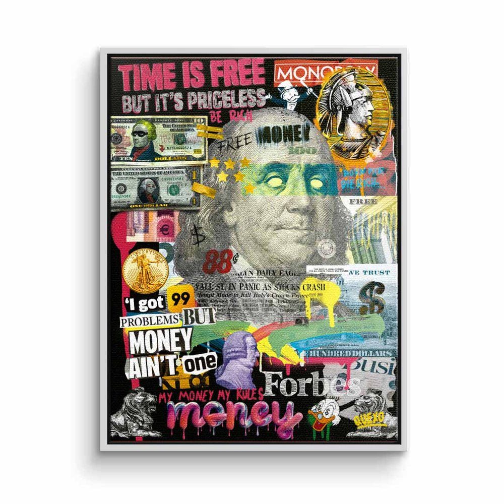 DOTCOMCANVAS® Leinwandbild, Leinwandbild Franklin D. Roosevelt Hustle Collage Geld money weißer Rahmen