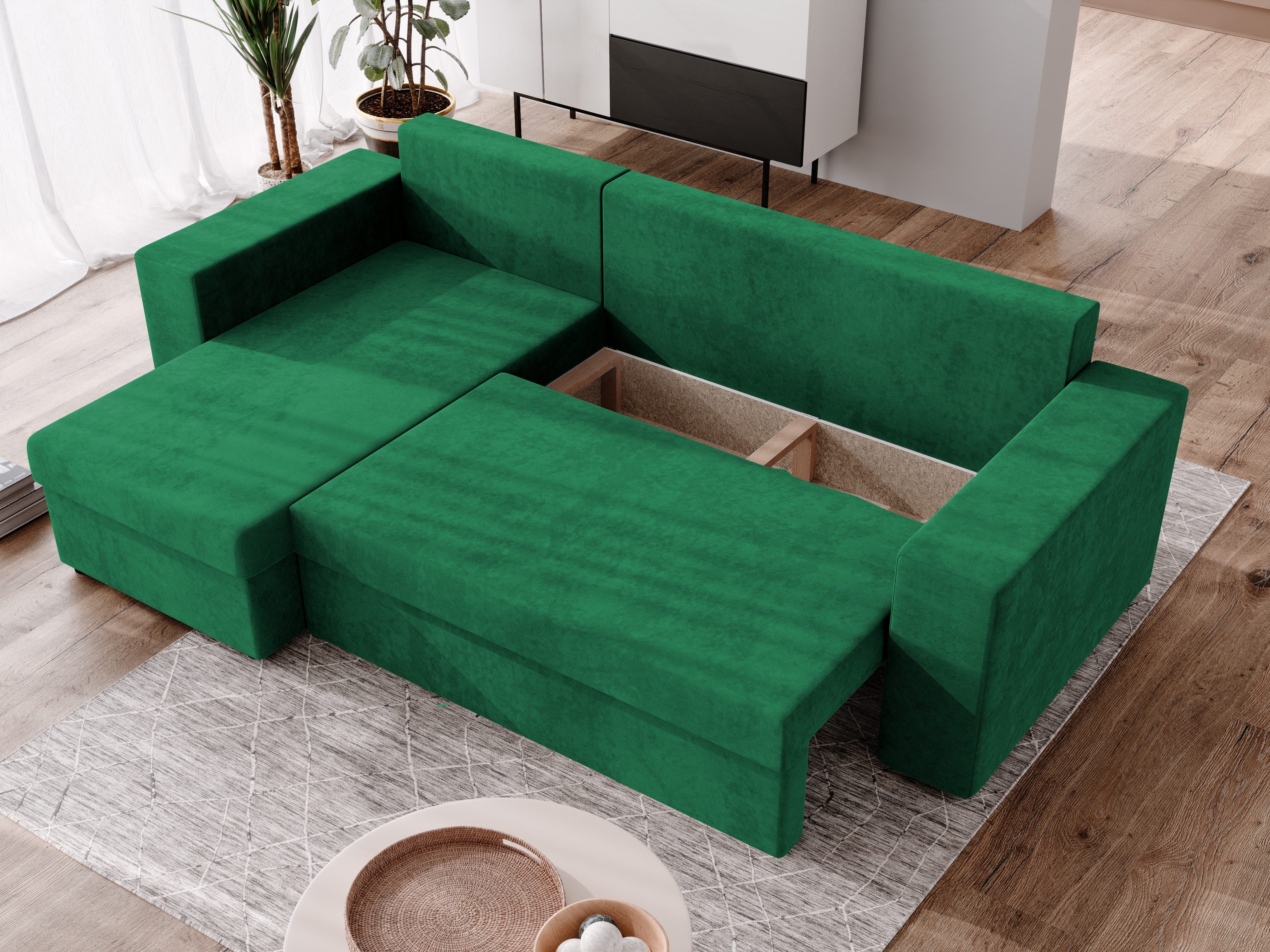 NACANAPA Ecksofa DOMINO, Kleine Ecksofa mit Schlaffunktion und zwei Bettkasten, Liegefläche 140x200 cm, Universelle Ecklösung, 2 Bettzeugcontainer, große Liegefläche 140x200 cm