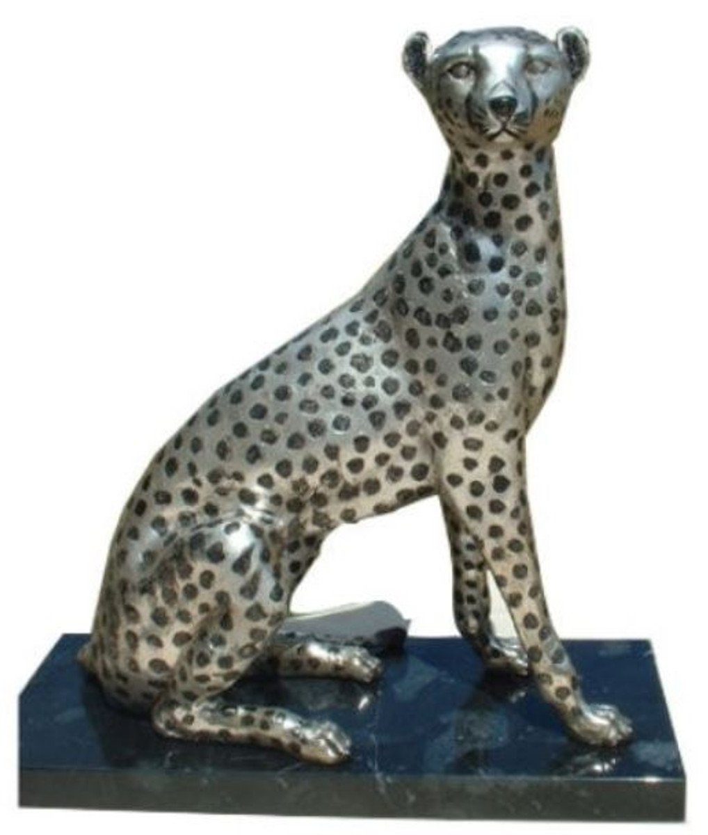 mit cm - Luxus Bronzefigur Gepard Padrino x Dekofigur 40 H. / Casa Silber 37 15 Schwarz Sitzender Marmorsockel x