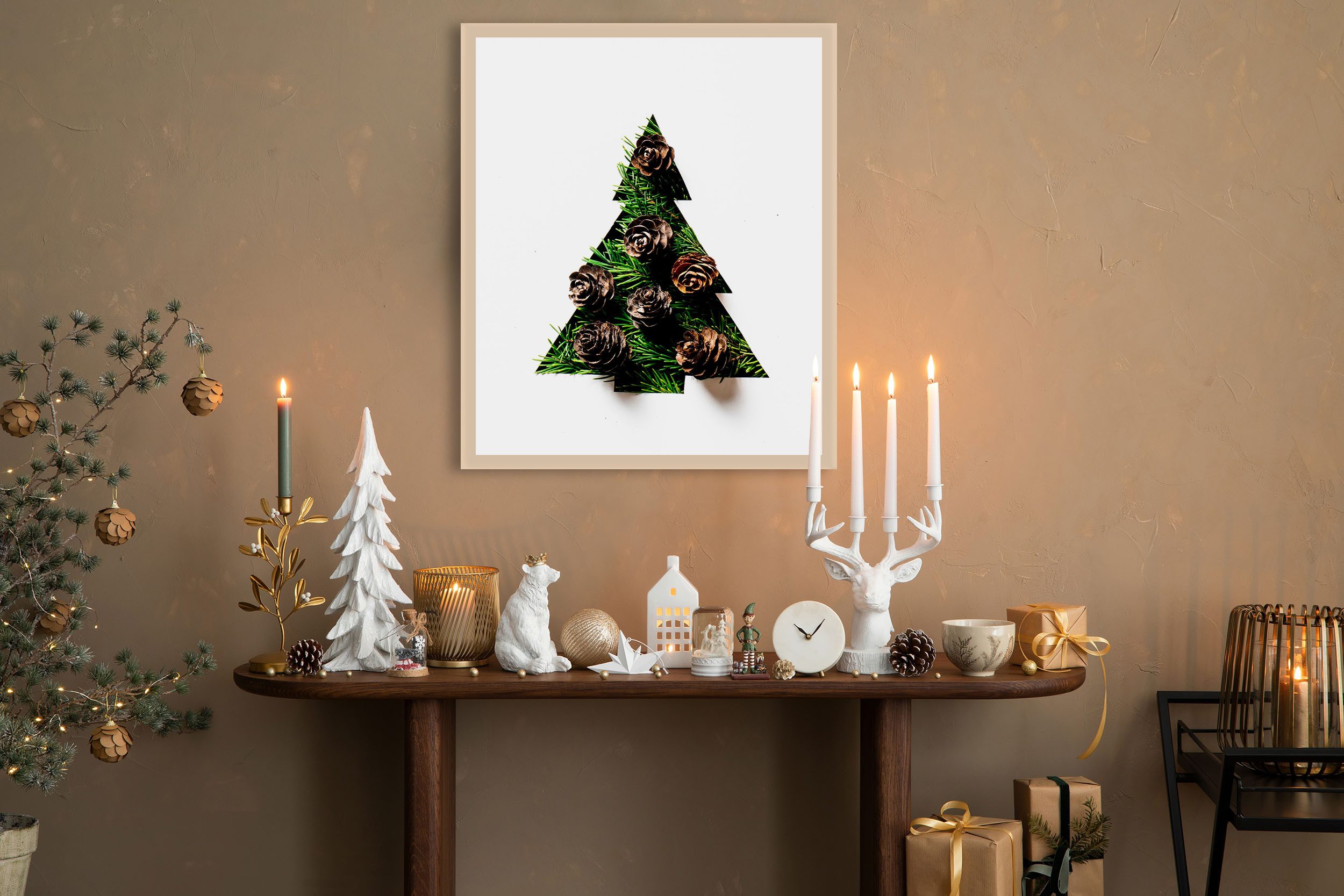 queence Bild mit Rahmen Tannenbaum, Jahreszeiten, Natur, Tannenbaum, Weihnachten (1 St), Premium Rahmenbild, liebevolle Handarbeit