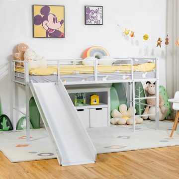 COSTWAY Kinderbett, mit Rausfallschutz, Rutschbahn, Leiter, 198x96x109cm