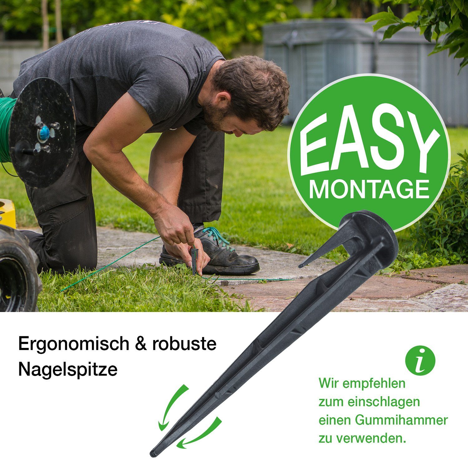 BigDean Erdnagel 200x Erdspieße für Mähroboter Begrenzungskabel Begrenzungsdraht, Set, 200-St., Bodenanker, Erdnägel für Begrenzungskabel, Mähroboter, Einfache Montage, Robust