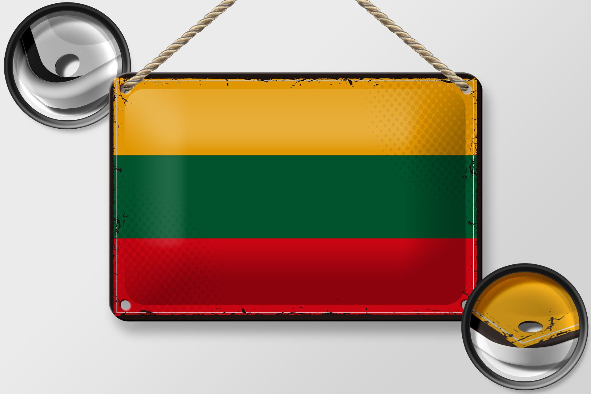 Femer GmbH Metallschild Flagge Litauens 18x12cm Retro Flag of Lithuania, (1 St), gewölbte Oberfläche, abgerundete Ecken, umgeschlagene Kanten