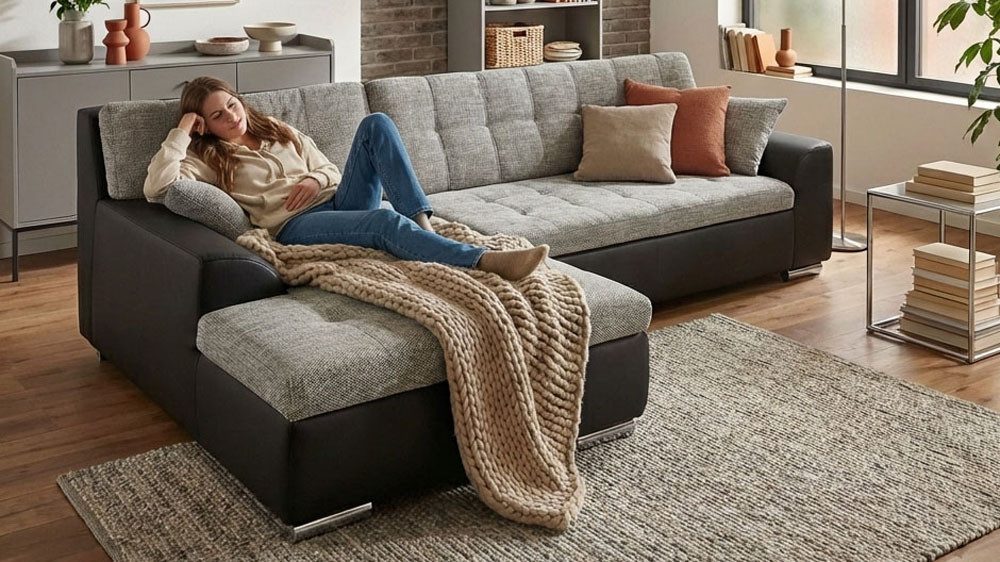 DOMO collection Ecksofa TREVISO viele Bezüge, auch in Cord, L-Form, 267x178 cm, wahlw. mit Bettfunktion, inkl. Zierkissen, Unser Dauertiefpreis