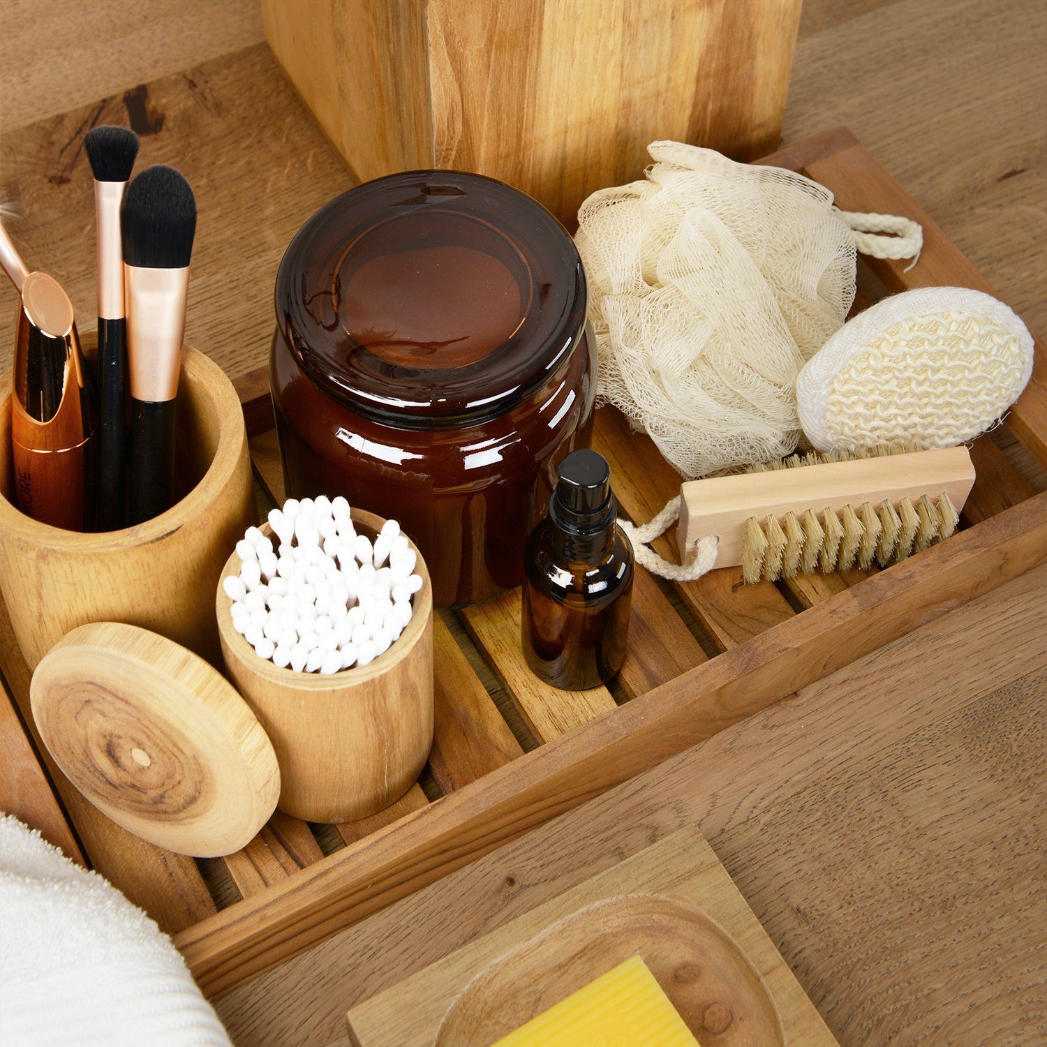 wohnfreuden Badaccessoire-Set Teakholz-Set fürs Bad 5teilig, 30780