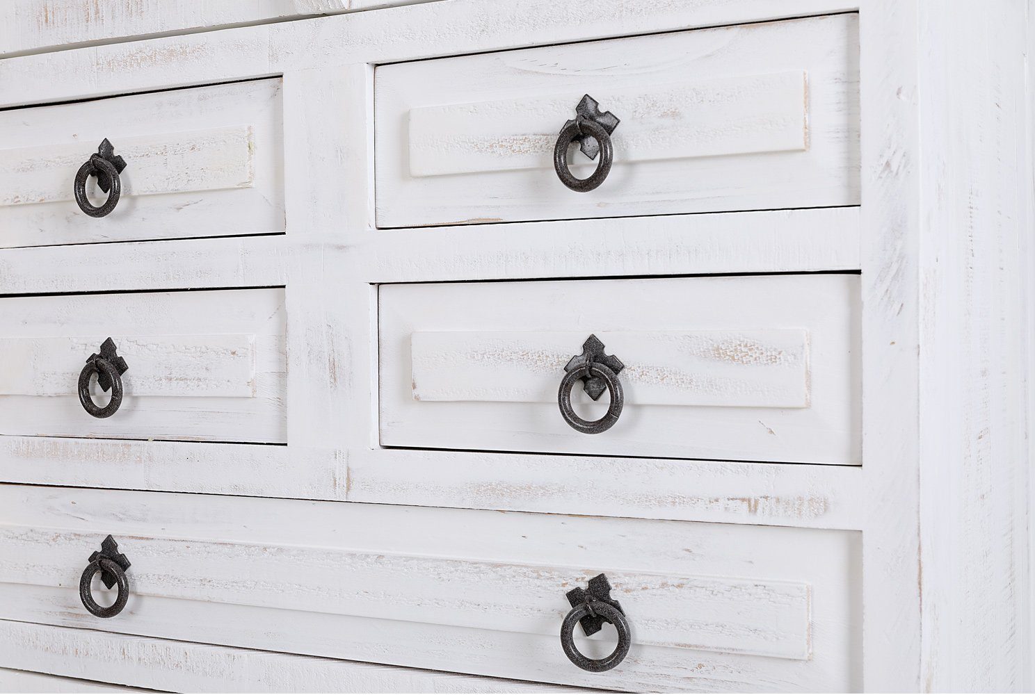 1a Direktimport Vitrine Vitrine Schrank MEXICO - Pinie weiß antik - Landhausstil Shabby Chic