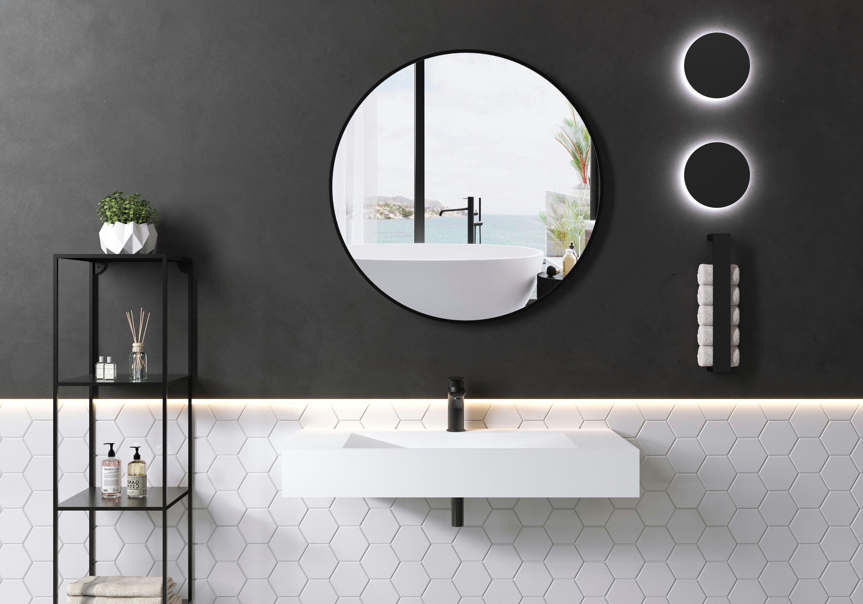 Bernstein Waschbecken PB2049, aus Mineralguss - 90 x 45 x 12 cm - Weiß matt