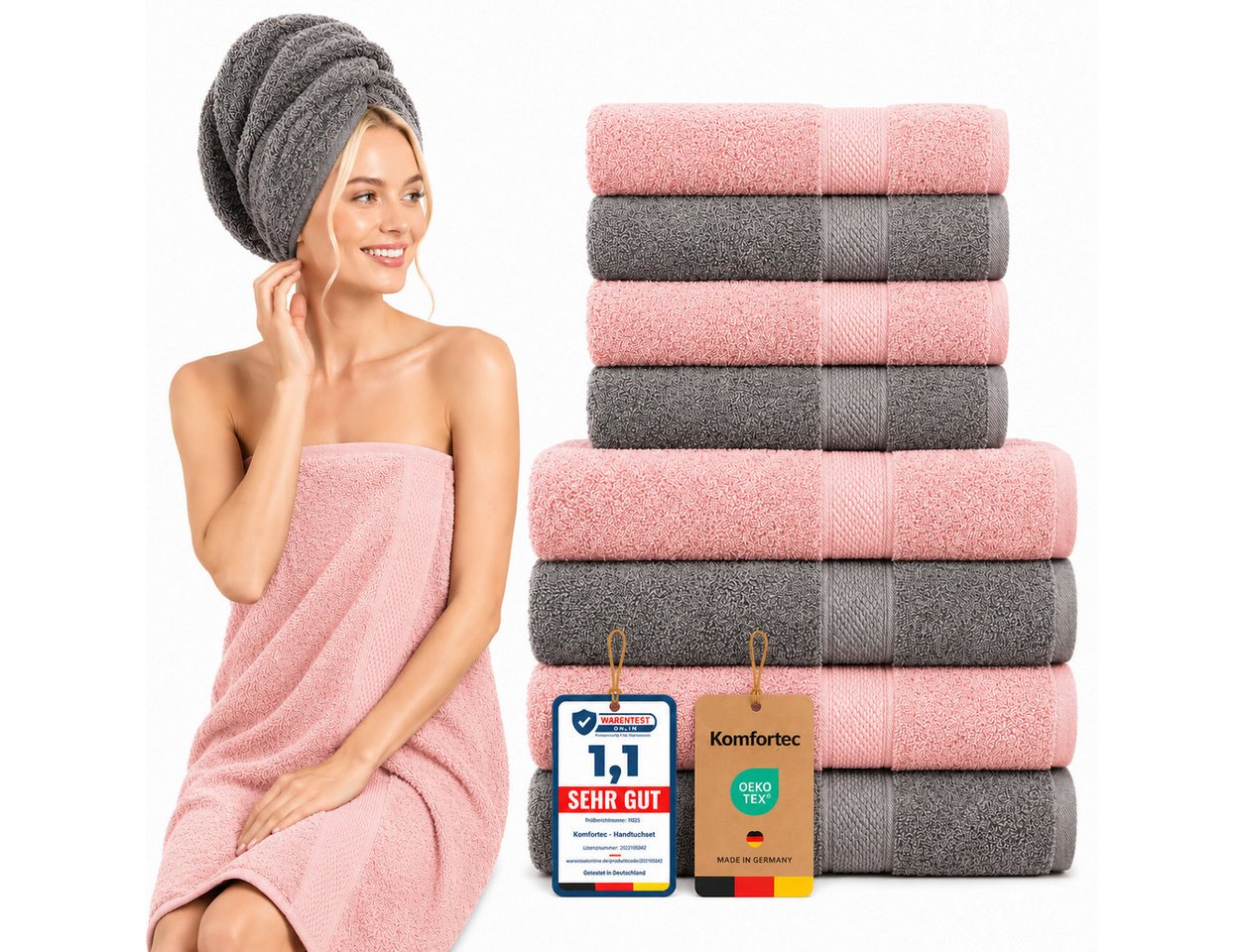 Komfortec Handtuch Set Premium 8x Handtuch & Badetuch Set - 4er 50x100 + 4er 70x140 cm, Frottee (8-St), 100% Baumwolle, Weich, 470 g/m2
