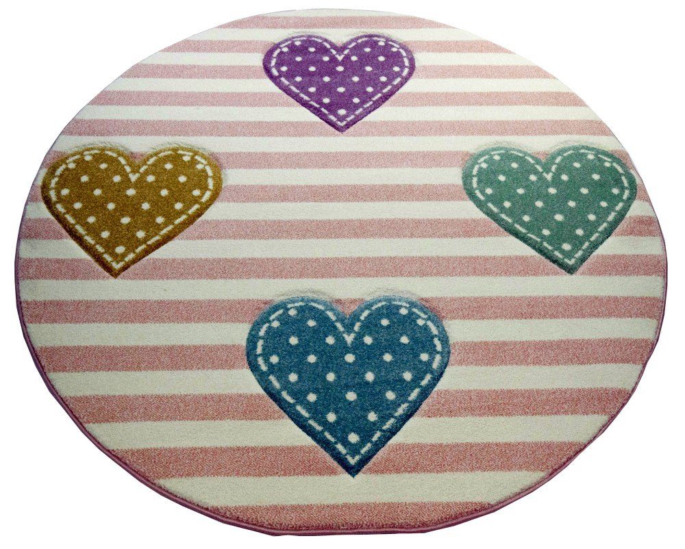 Carpetia Kinderteppich Kinderteppich Spielteppich Babyteppich Mädchen mit Herz rosa lila grün blau, rund, Höhe: 13 mm