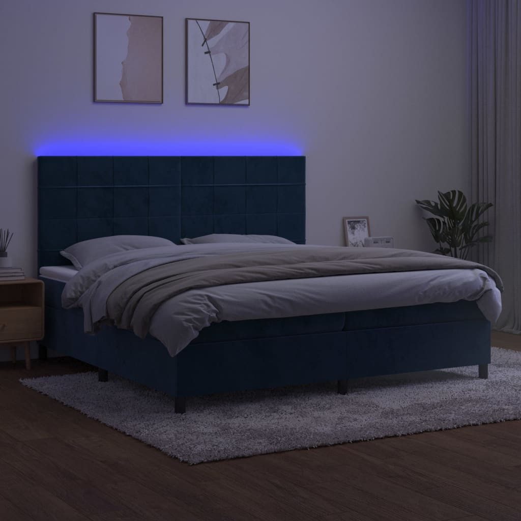 vidaXL Bett Boxspringbett mit Matratze & LED Dunkelblau 200x200 cm Samt
