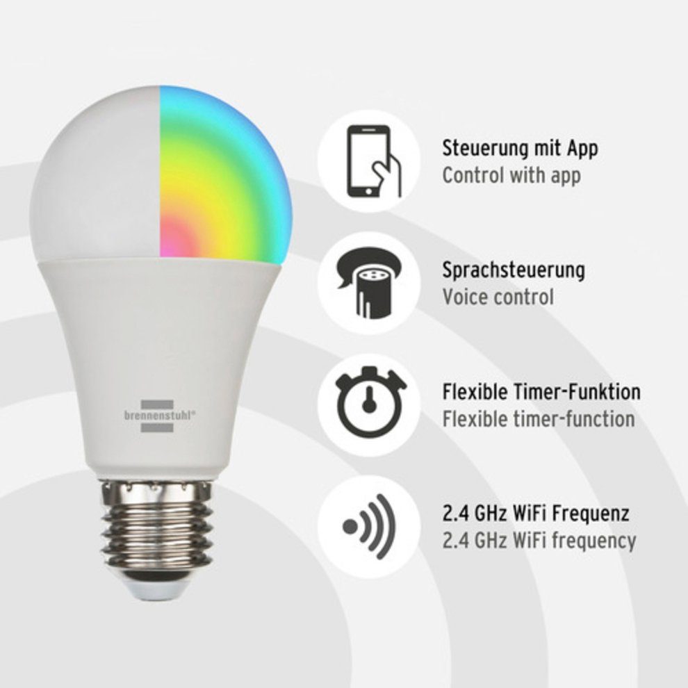 E27, SmartHome-fähig, Connect mit LED-Leuchtmittel 810, Farbwechsler, SB Timer WiFi Brennenstuhl