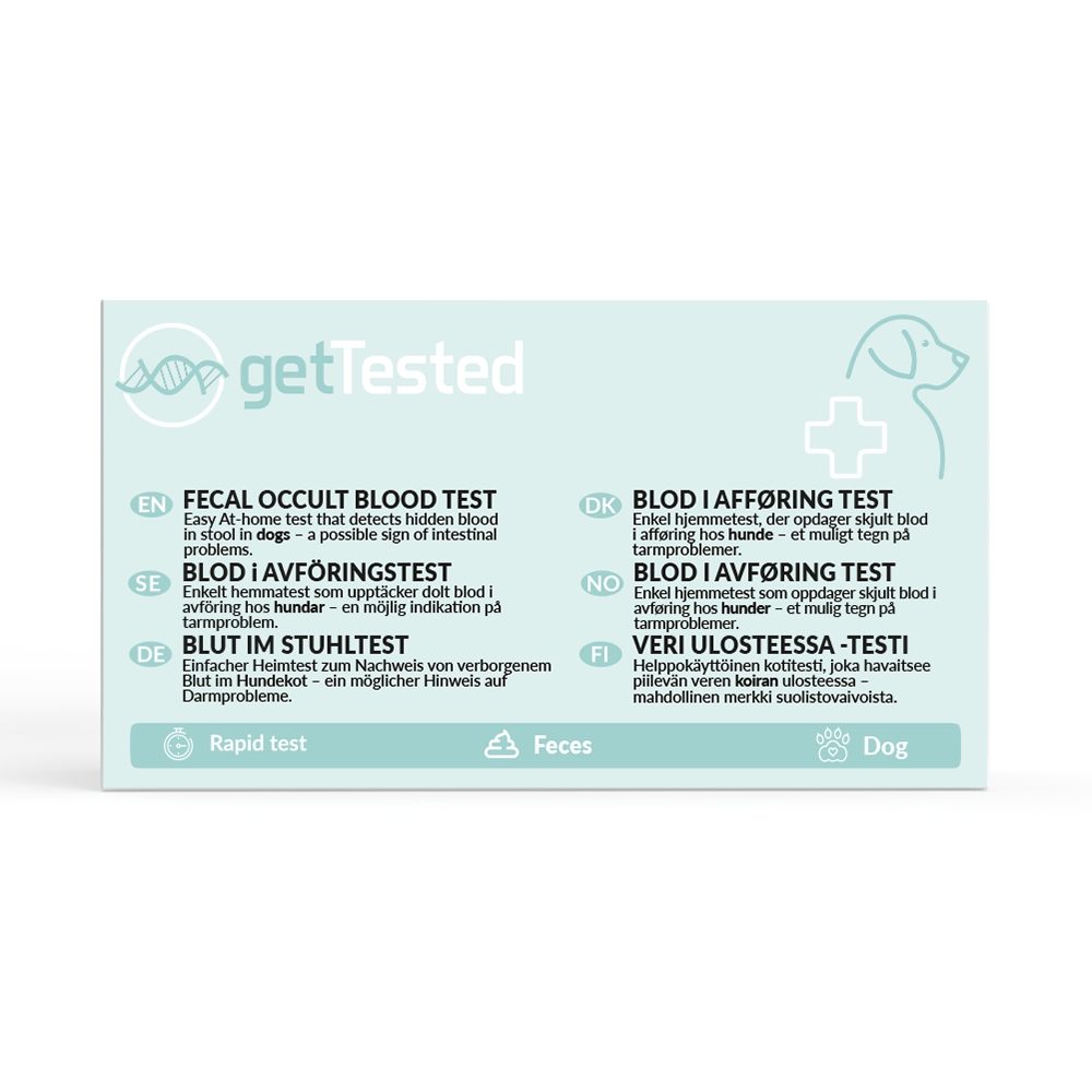 GetTested International AB Unverträglichkeitstest Test auf okkultes Blut im Stuhl Hund, 1 Messparameter, Testkit, 1-tlg., Stuhltest für Hunde, Stuhltest auf okkultes Blut bei Hunden