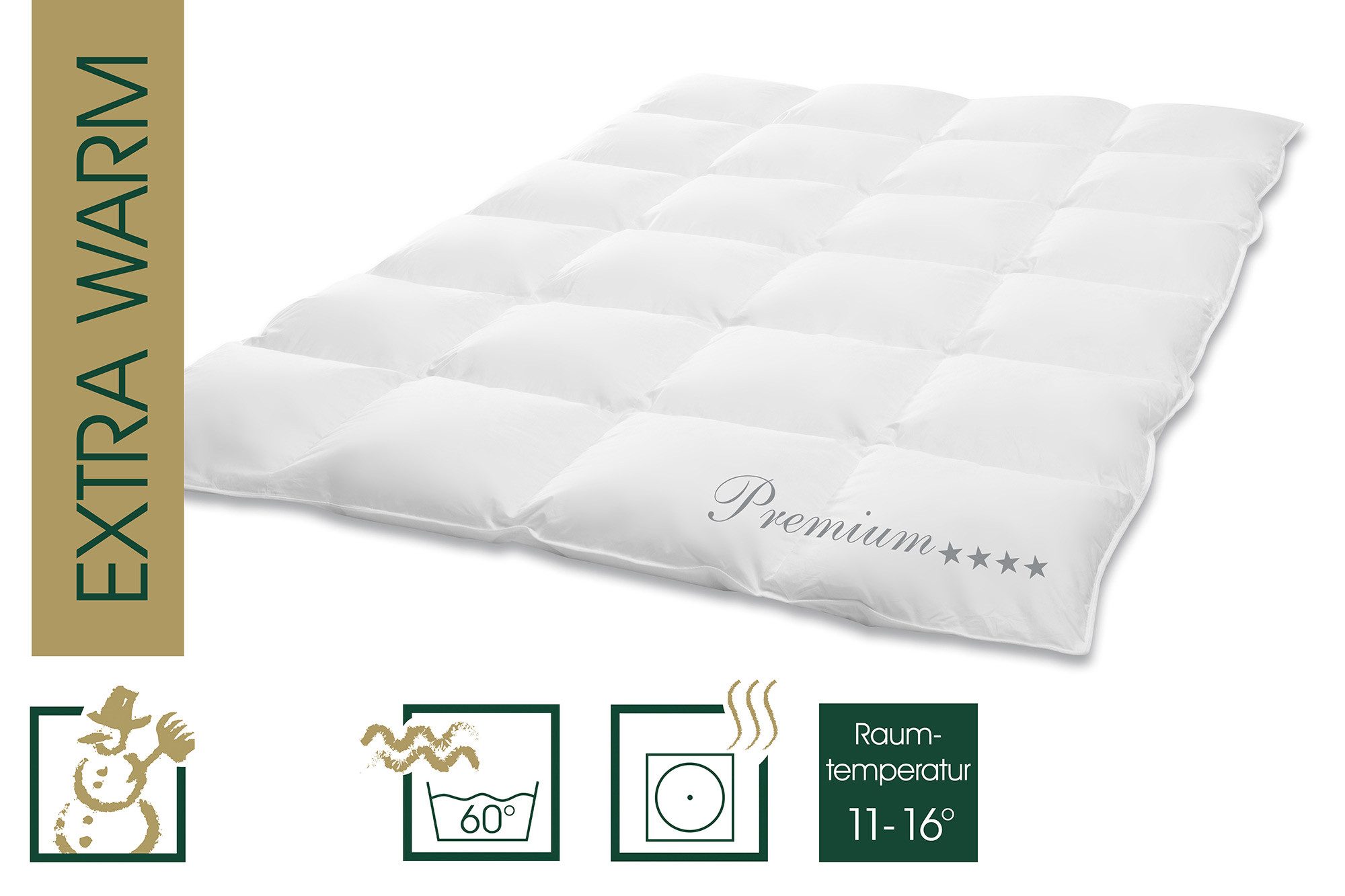 HANSKRUCHEN Daunenbettdecke Hanskruchen Daunendecke Premium 4 Sterne Extra Warm 155 x 200 cm, Bezug: 100% Baumwolle