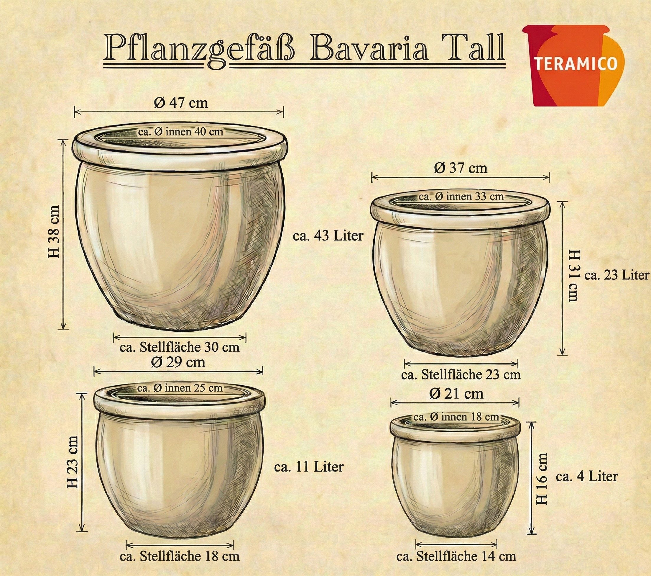 Teramico Blumentopf Keramik Pflanzgefäß-Serie "Bavaria Tall" Royal Blau – Wählbare Größen (1 St), Frostfest, UV-Fest