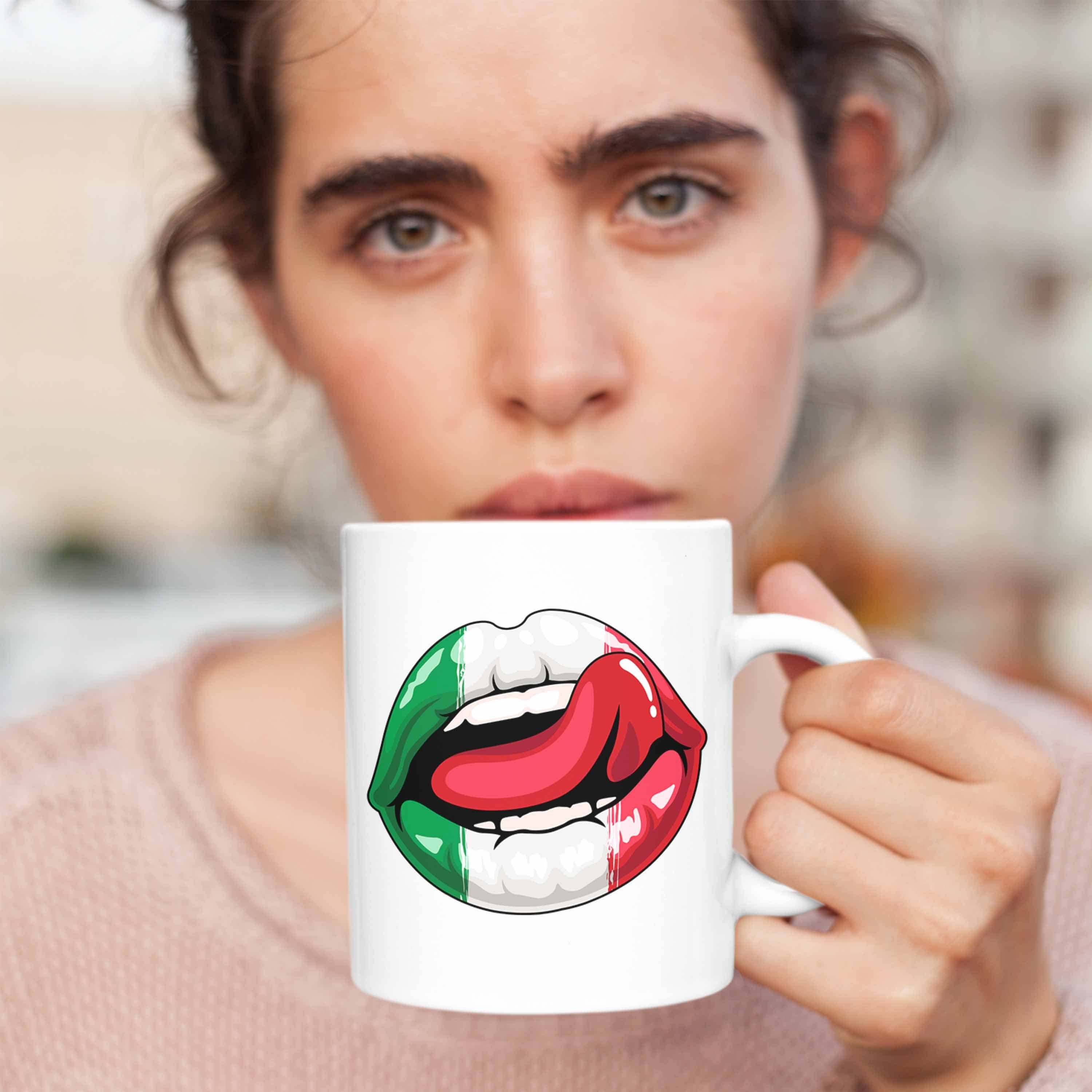 Trendation Tasse Italien Weiss Sprüche Geschenkidee Tasse Geschenk Italiener Lippen