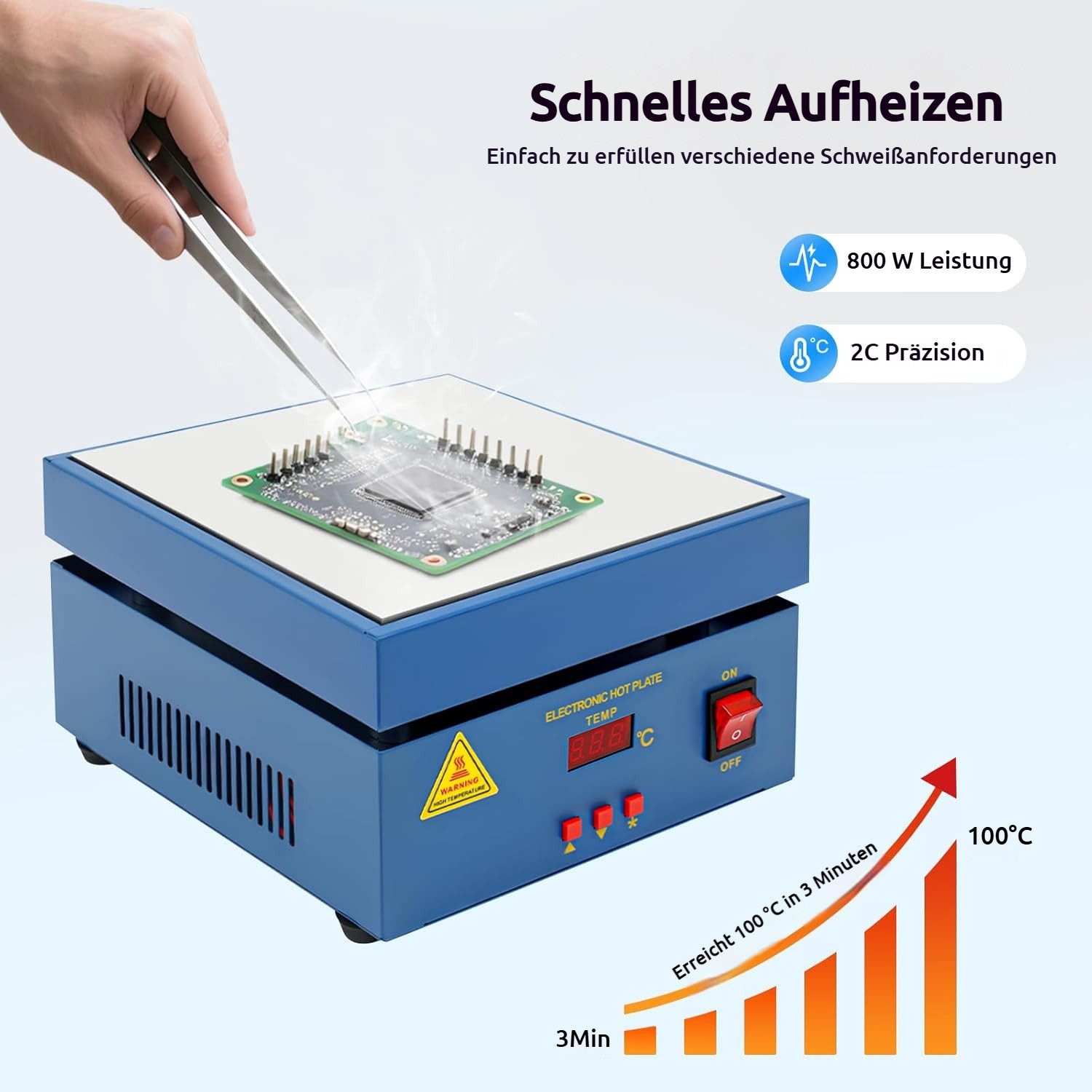 PRIISF Heizgerät Lötstation Heizplatte PCB Heizstation LED-Mikrocomputer-Vorwärmstation, 800 W, 200X200MM Vorwärmung SMD-Umbauarbeiten 50-400℃