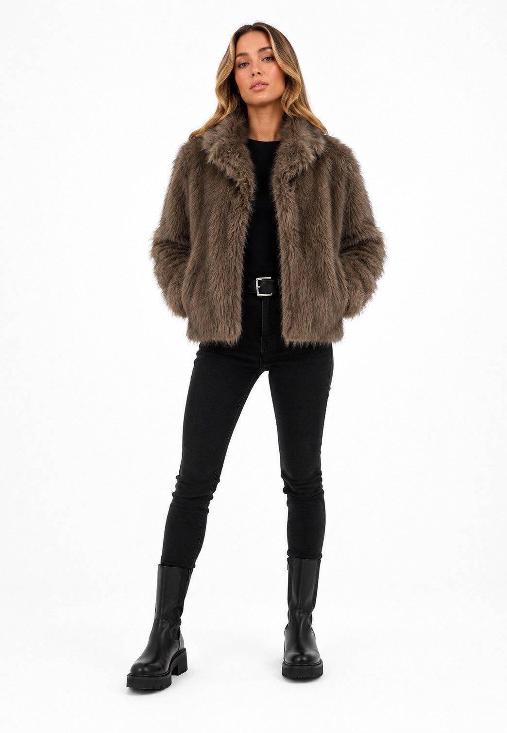 Eight2Nine Fleecejacke Kunstfelljacke Damen Fake Fur Kurzjacke Übergangs Herbst Winter Jacke