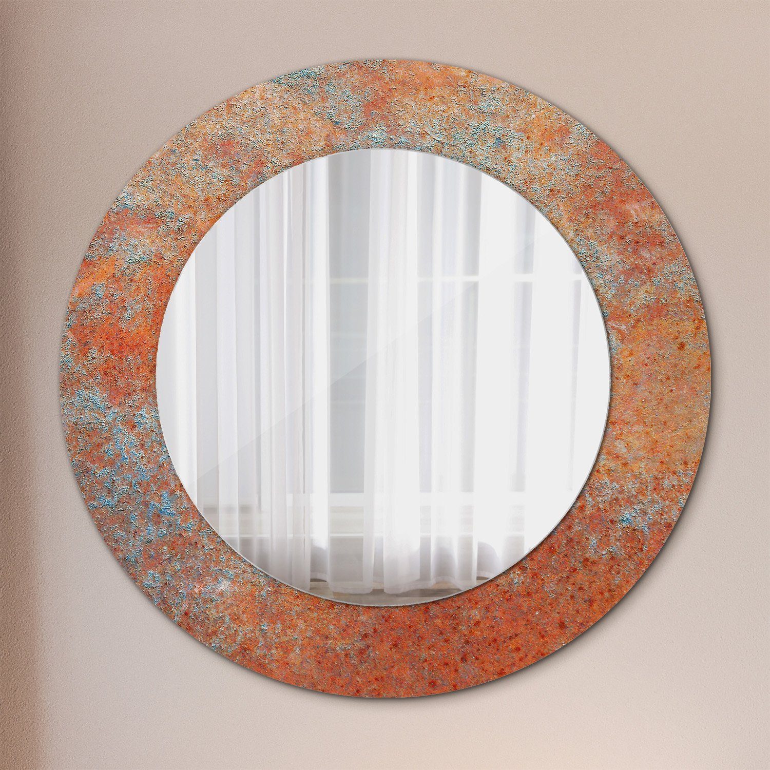 Tulup Spiegel Modern Wandmontage Wandspiegel Spiegel mit Aufdruck Rund: Ø50cm Rostig Metall
