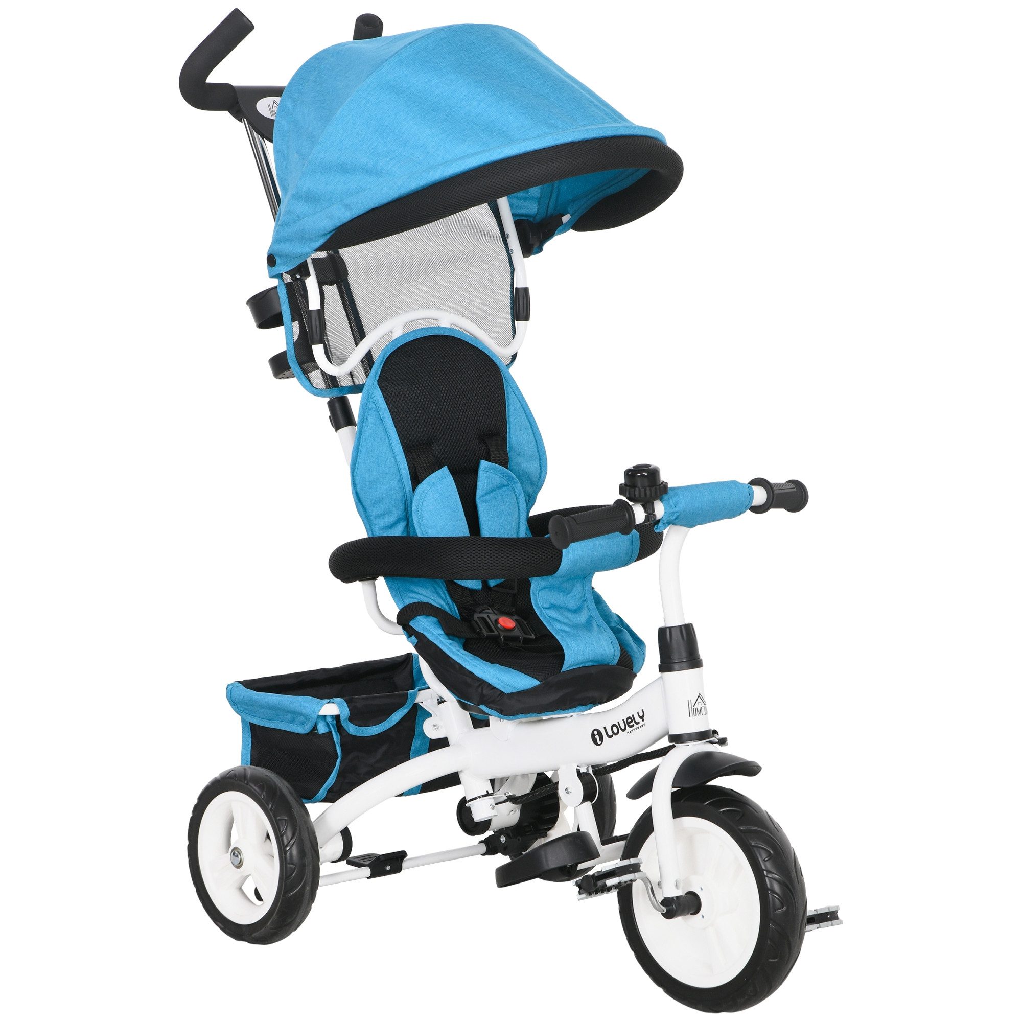HOMCOM Dreirad 6-in-1 Kinderdreirad mit Schiebestange, Dach, Gurt, Ablageko günstig online kaufen