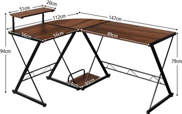 KOMFOTTEU Laptoptisch Computertisch, in L-Form, höhenverstellbare Füße