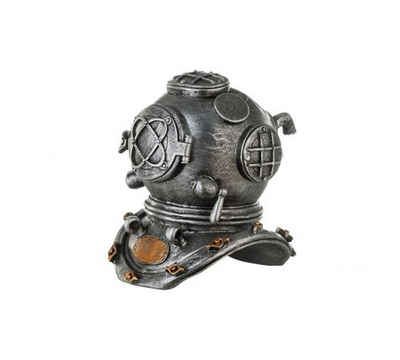 Brillibrum Dekofigur Zahnrad Design Steampunk Helm Deko Skulptur aus Polyresin Dekofigur Industrial Style Silber Statue ausgefallenes Kunstobjekt Wohnzimmerdeko Kunst