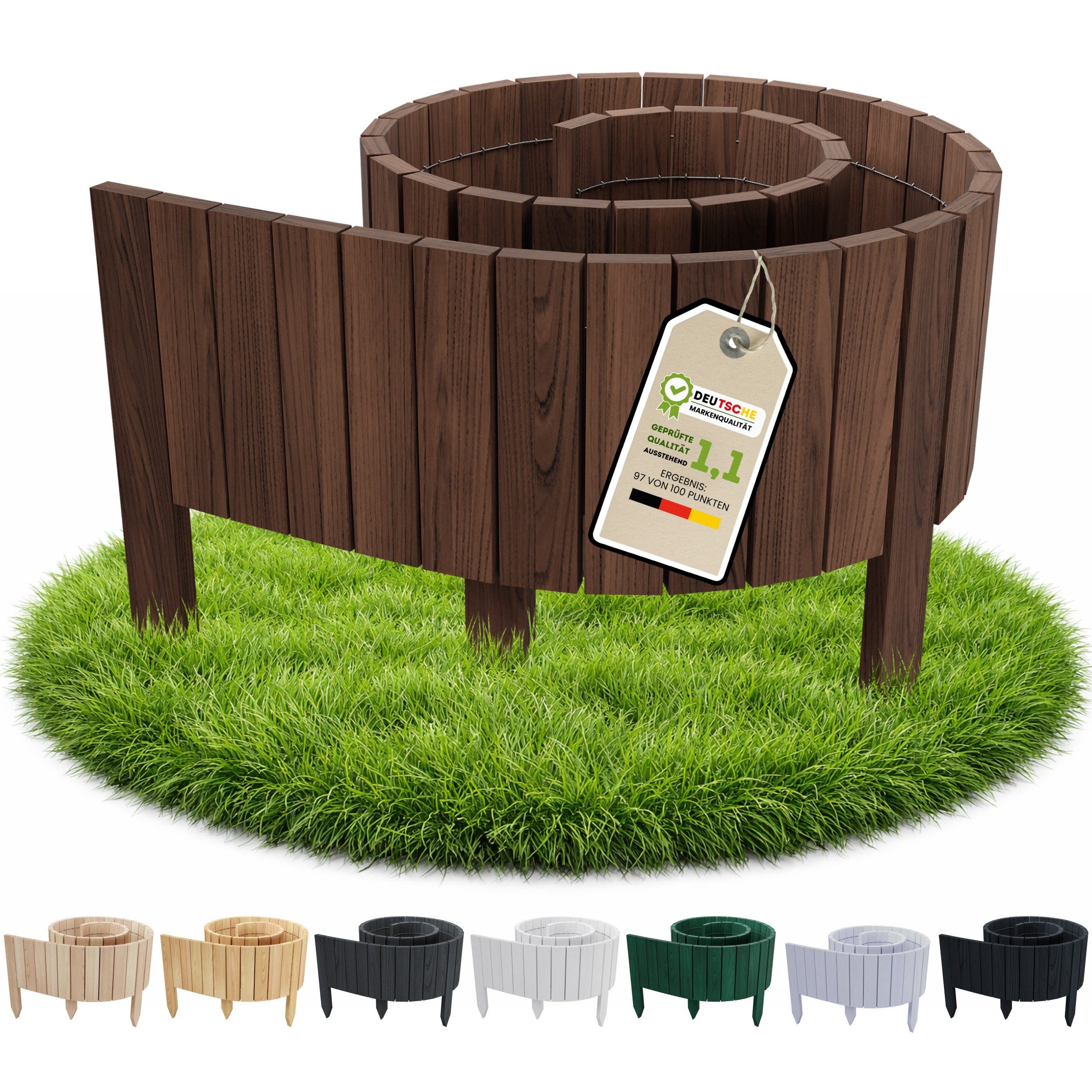 Floranica Beetbegrenzung Beeteinfassung Flexibler Rollborder Rasenkante Beetumrandung Palisade, LxH: 200x10 cm, 1 Stk., Braun, für Garten, Rindenmulch, Blumenbeet und Hochbeet