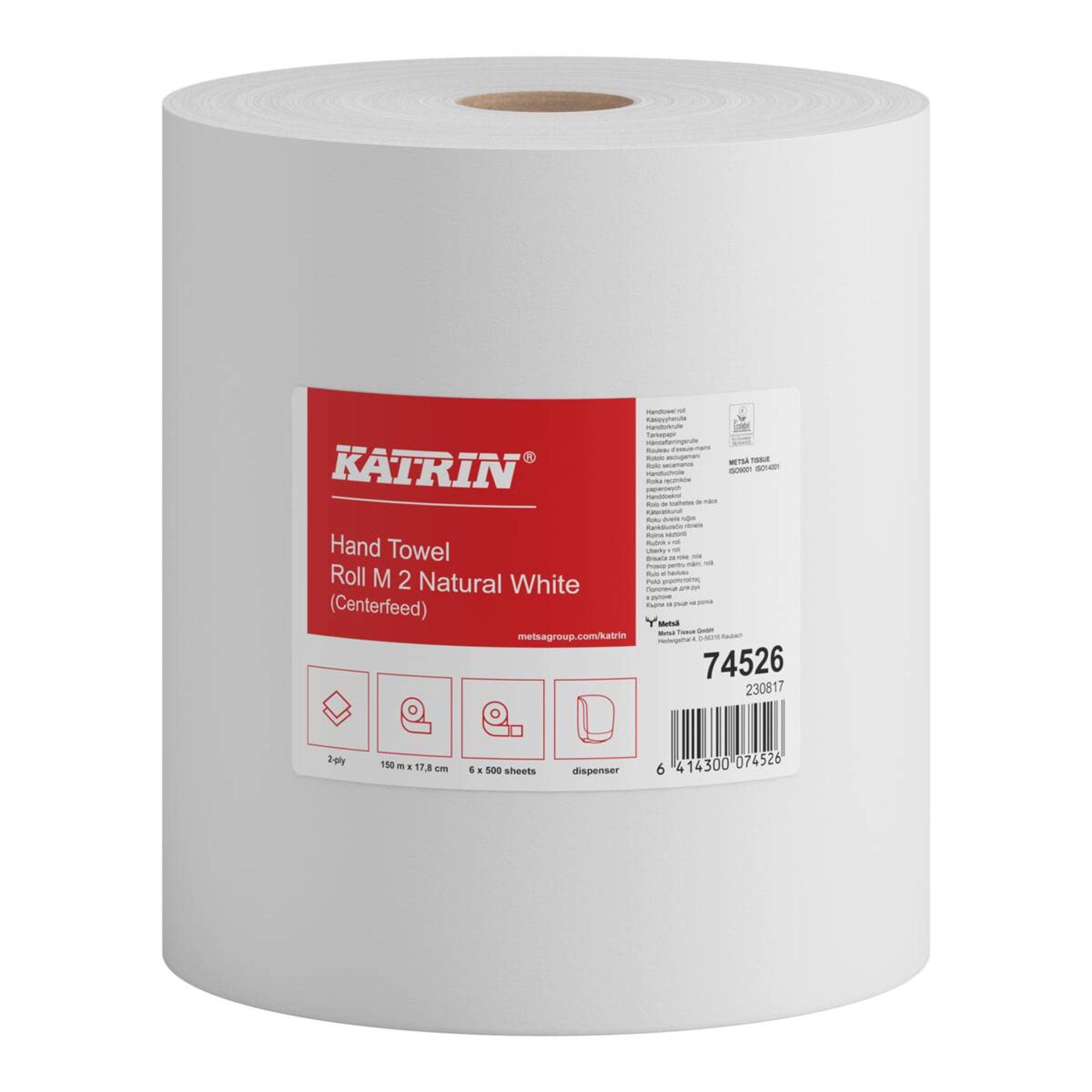 KATRIN Papierhandtuch 6 KATRIN Handtuchrollen 2-lagig naturweiß