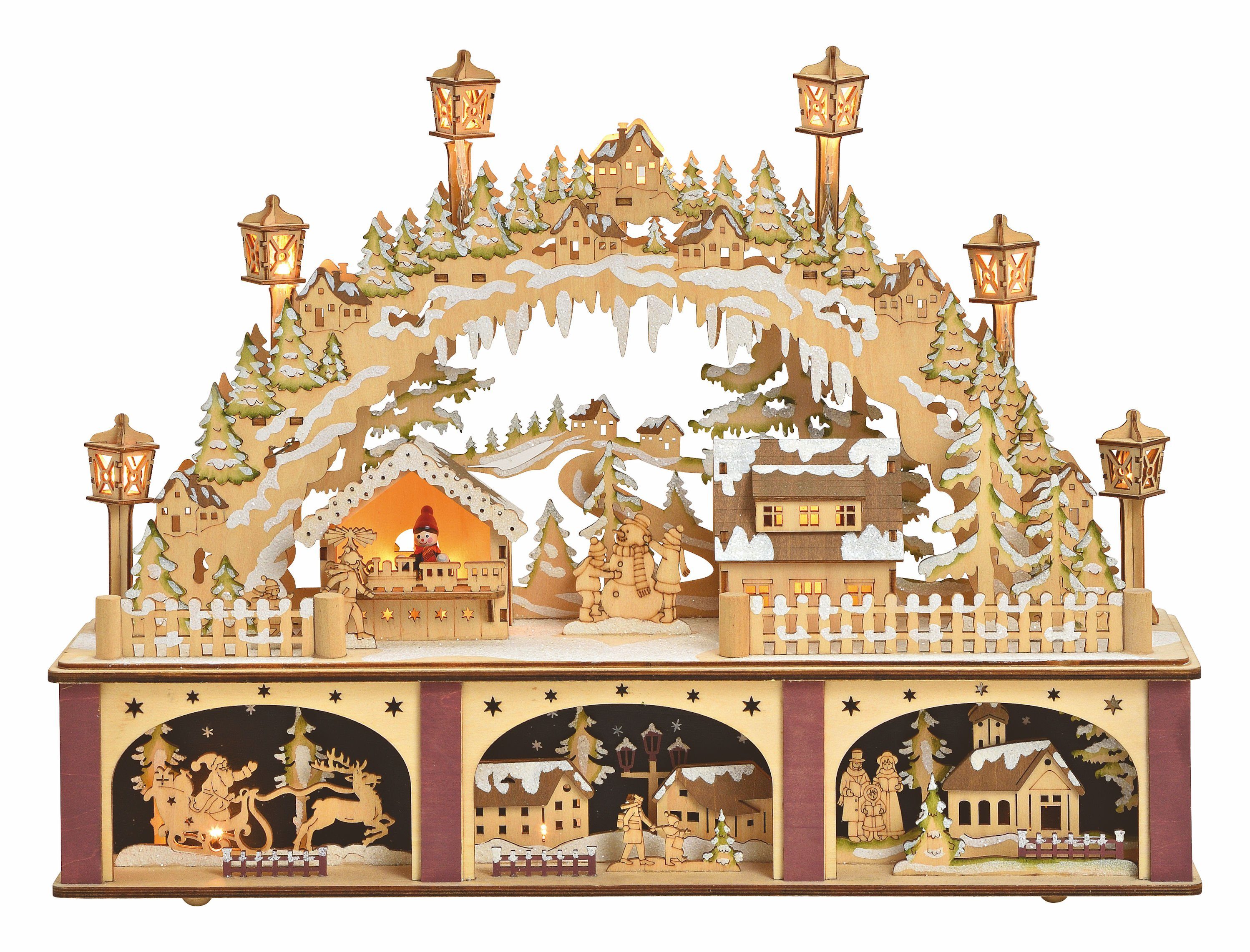 Spetebo LED Schwibbogen LED Holz Schwibbogen "Weihnachtsmarkt" (1-tlg), Win günstig online kaufen