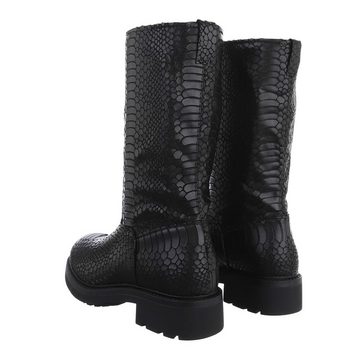 Ital-Design Damen Freizeit Stiefel Blockabsatz Flache Stiefel in Schwarz