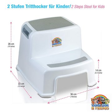 Dr. Wellthy Tritthocker Zweistufiger Tritthocker für Kinder ab 18 Mon. Anti-Rutsch, Stabilität, Grau 26x33x36 Cm (1er Pack) Kunststoff
