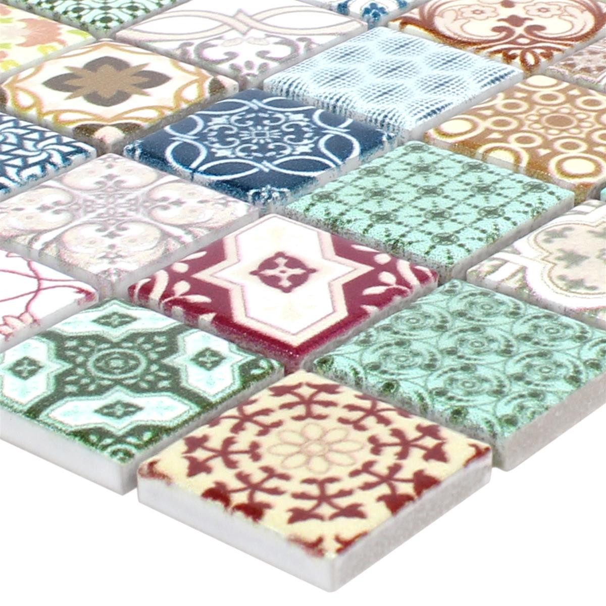 Mosafil Mosaikfliesen Keramikmosaik Fliesen Retro Vintage Optik Hebron Bunt Duo, Keramik 30.000x30.000, weiß-rot-beige-braun-grau-grün-blau-gelb-bunt, Verlegefertig auf ein Netz geklebt - Frostsicher - Wasserfest