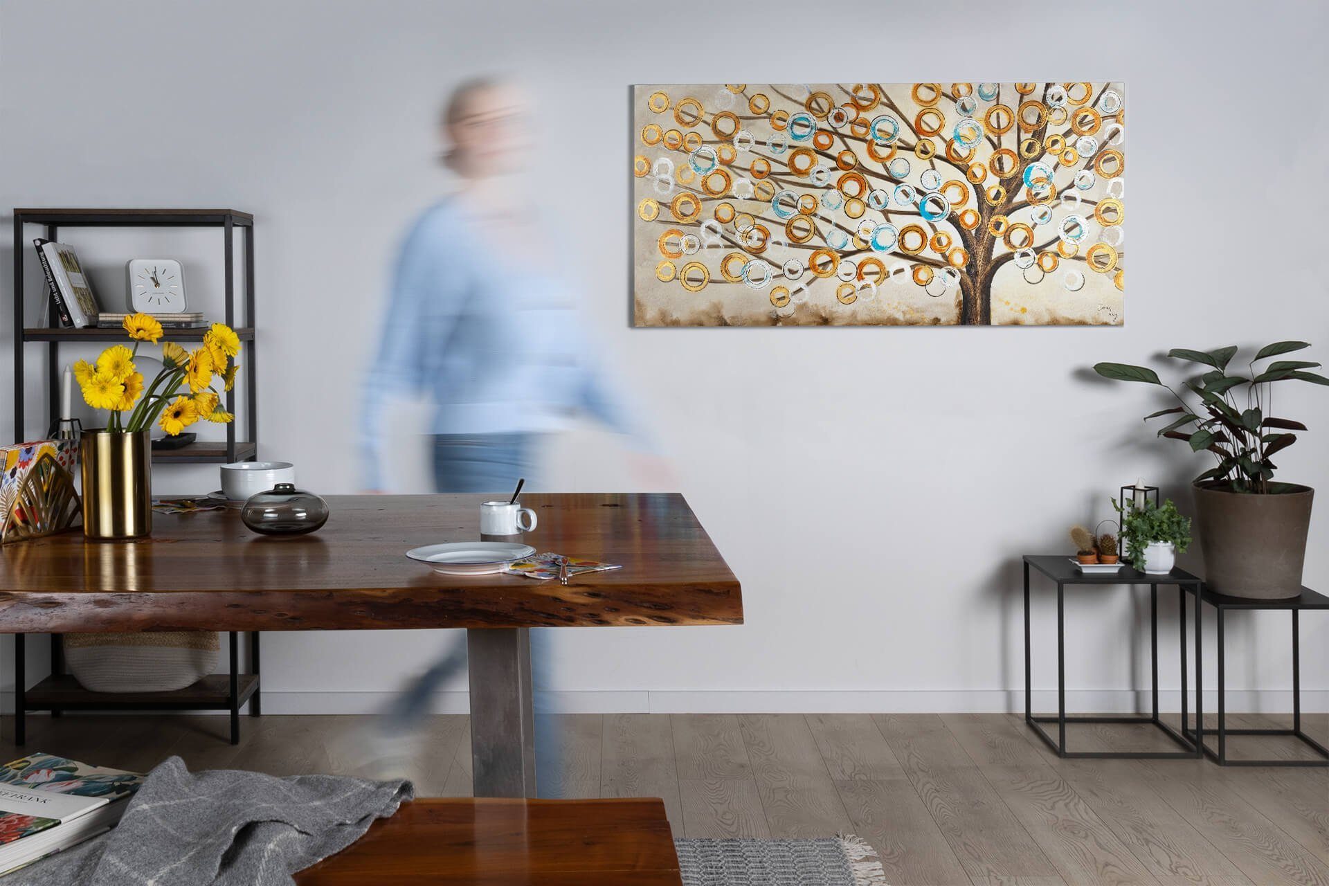 Gemälde Leinwandbild HANDGEMALT cm, 140x70 Herbstblues Wohnzimmer 100% KUNSTLOFT Wandbild
