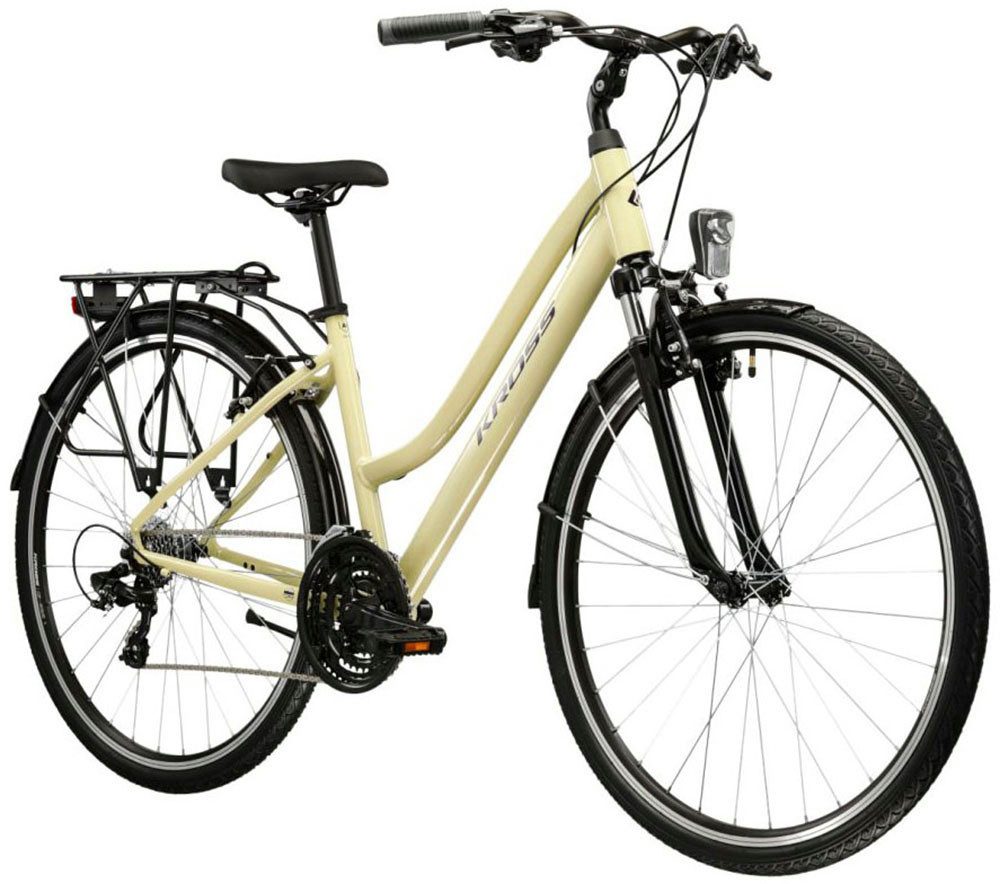 Kross Trekkingrad Damen-Trekkingrad 28" Trans 1.0 Natur 21 Gänge, 21 Gang Shimano TOURNEY TY300 Schaltwerk, Kettenschaltung