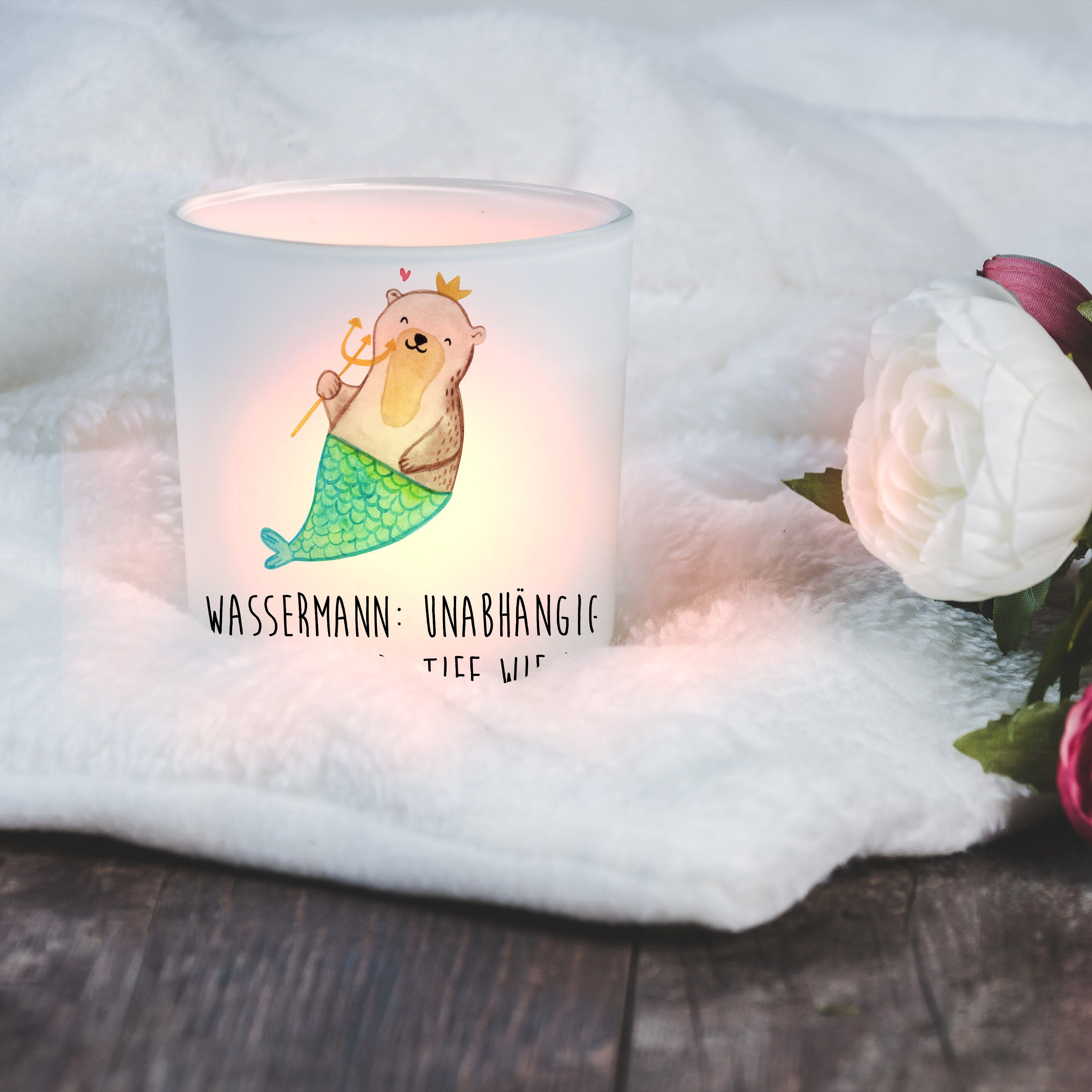 Teelichthalter, - Mr. & Transparent Windlicht (1 Mrs. - Geschenk, Wassermann Gebur Panda Astrologie St)