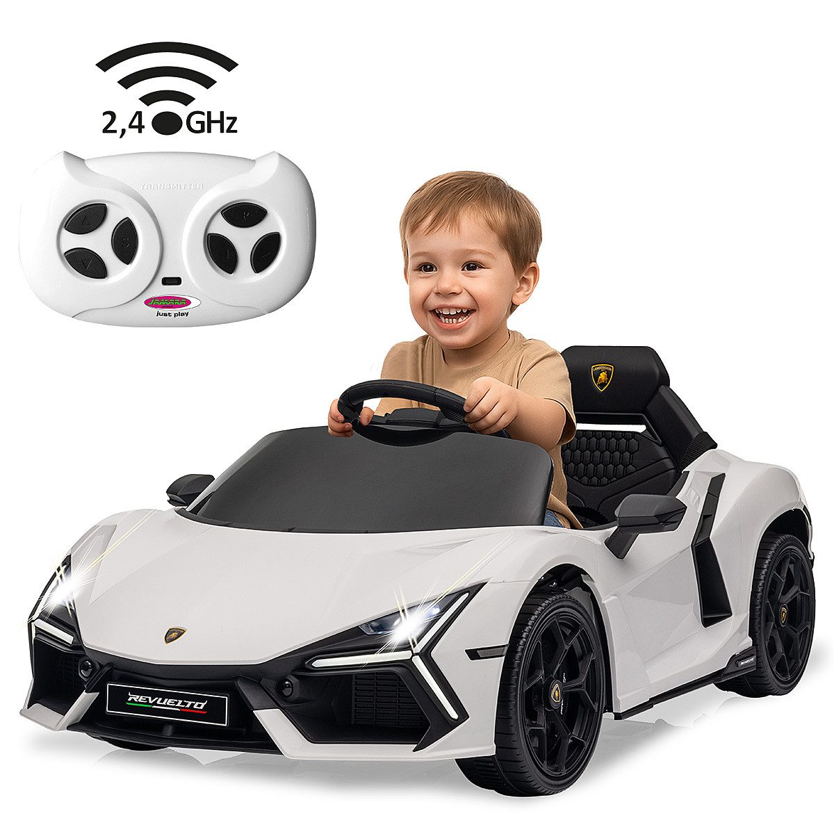 Jamara Elektro-Kinderauto Ride-on Lamborghini Revuelto, 2,4GHz, Li-Power 12.6, Belastbarkeit 25 kg, mit Licht und Sound